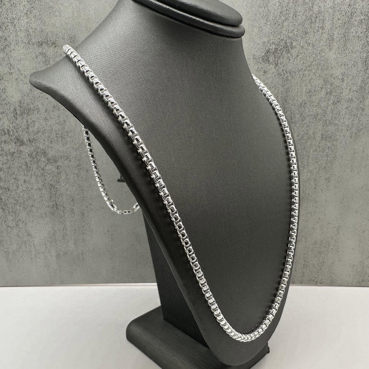 Italian Round Box Link Chain Sterling Silver 24in 3.3mm New