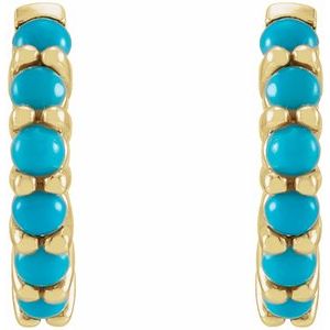 14K Yellow Natural Turquoise 12.2 mm Huggie Hoop Earrings