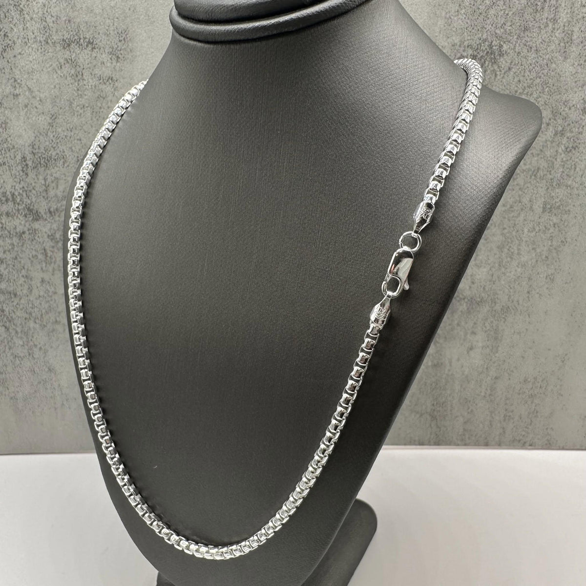 Italian Round Box Link Chain Sterling Silver 24in 3.3mm New