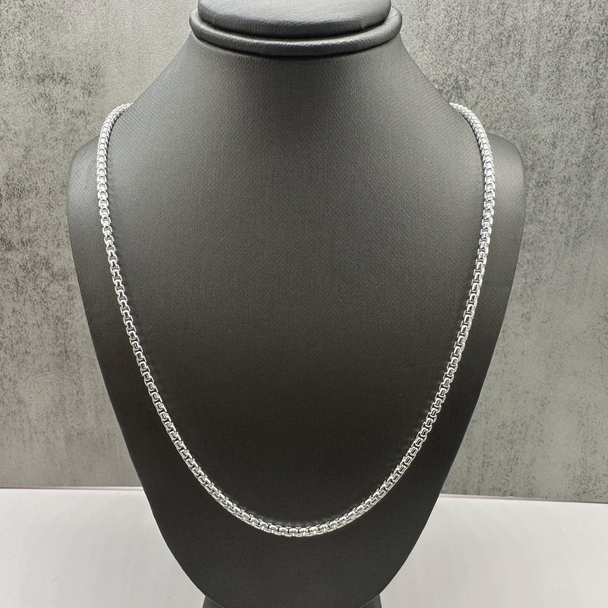 Round Box Link Chain Necklace Sterling Silver 22in 2.6mm New