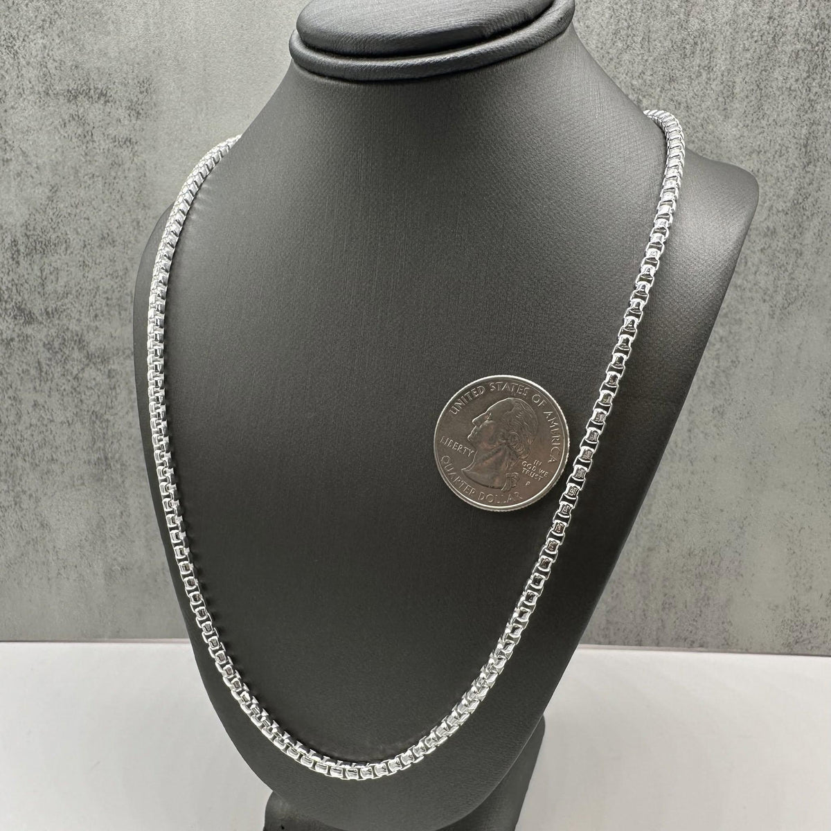 Italian Round Box Link Chain Sterling Silver 24in 3.3mm New