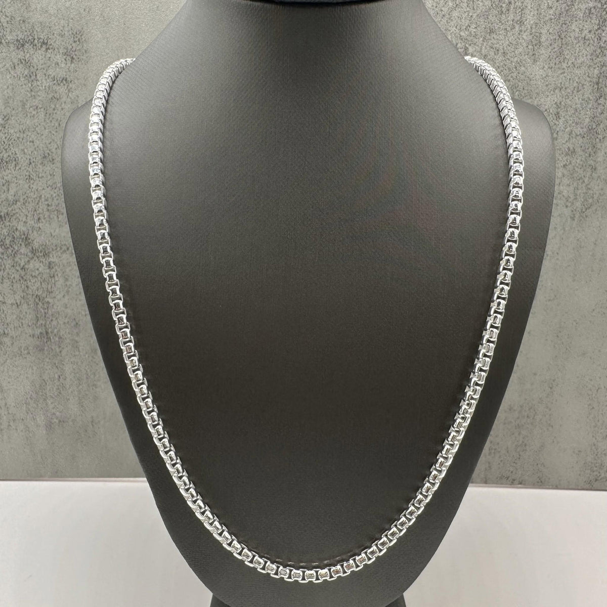 Italian Round Box Link Chain Sterling Silver 24in 3.3mm New
