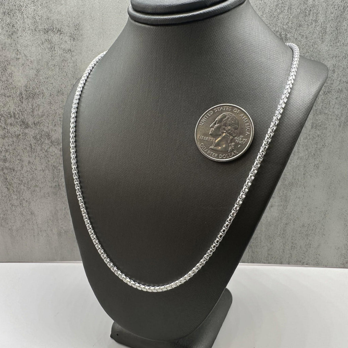 Round Box Link Chain Necklace Sterling Silver 22in 2.6mm New