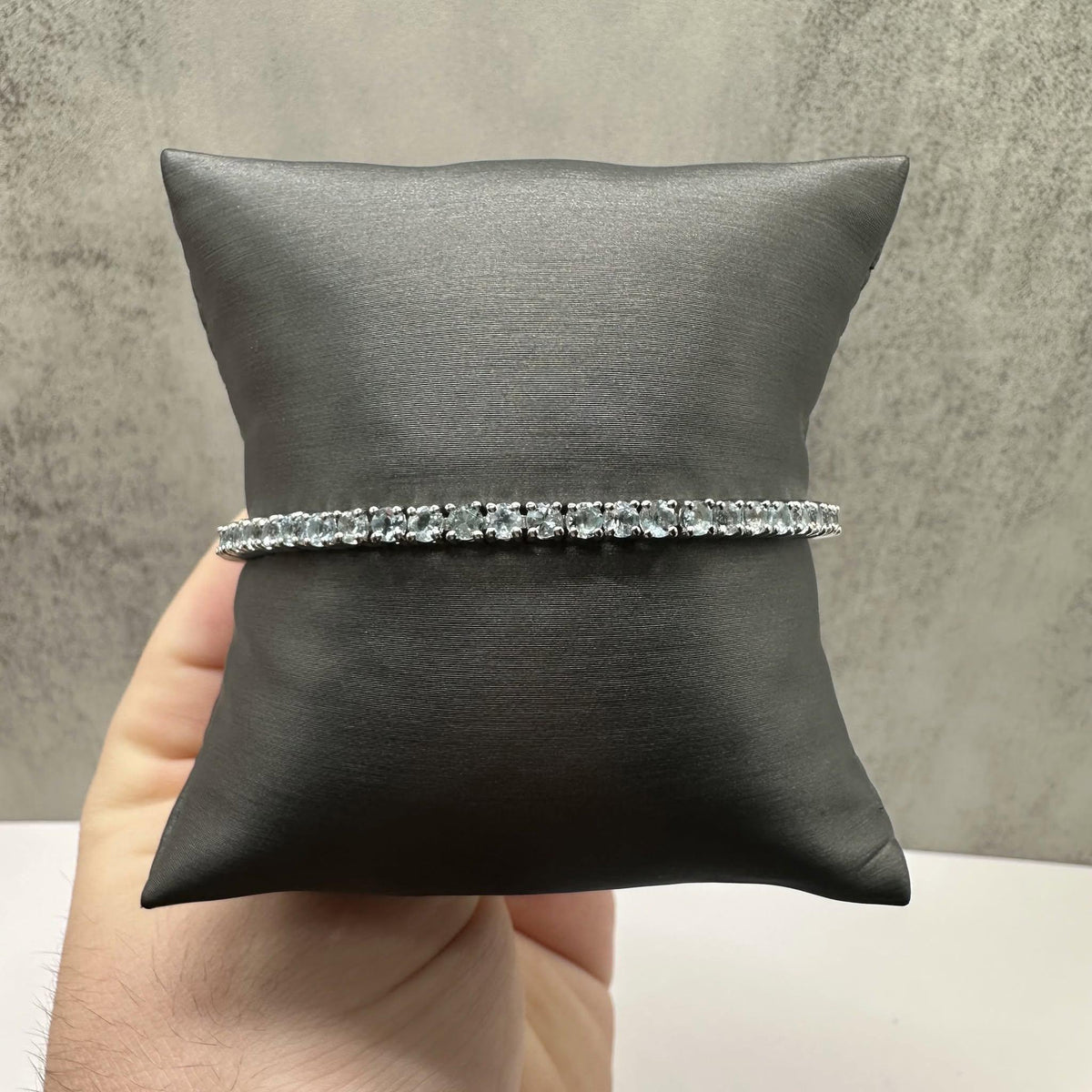 Aquamarine Tennis Bracelet Sterling Silver 3mm 7.5in New