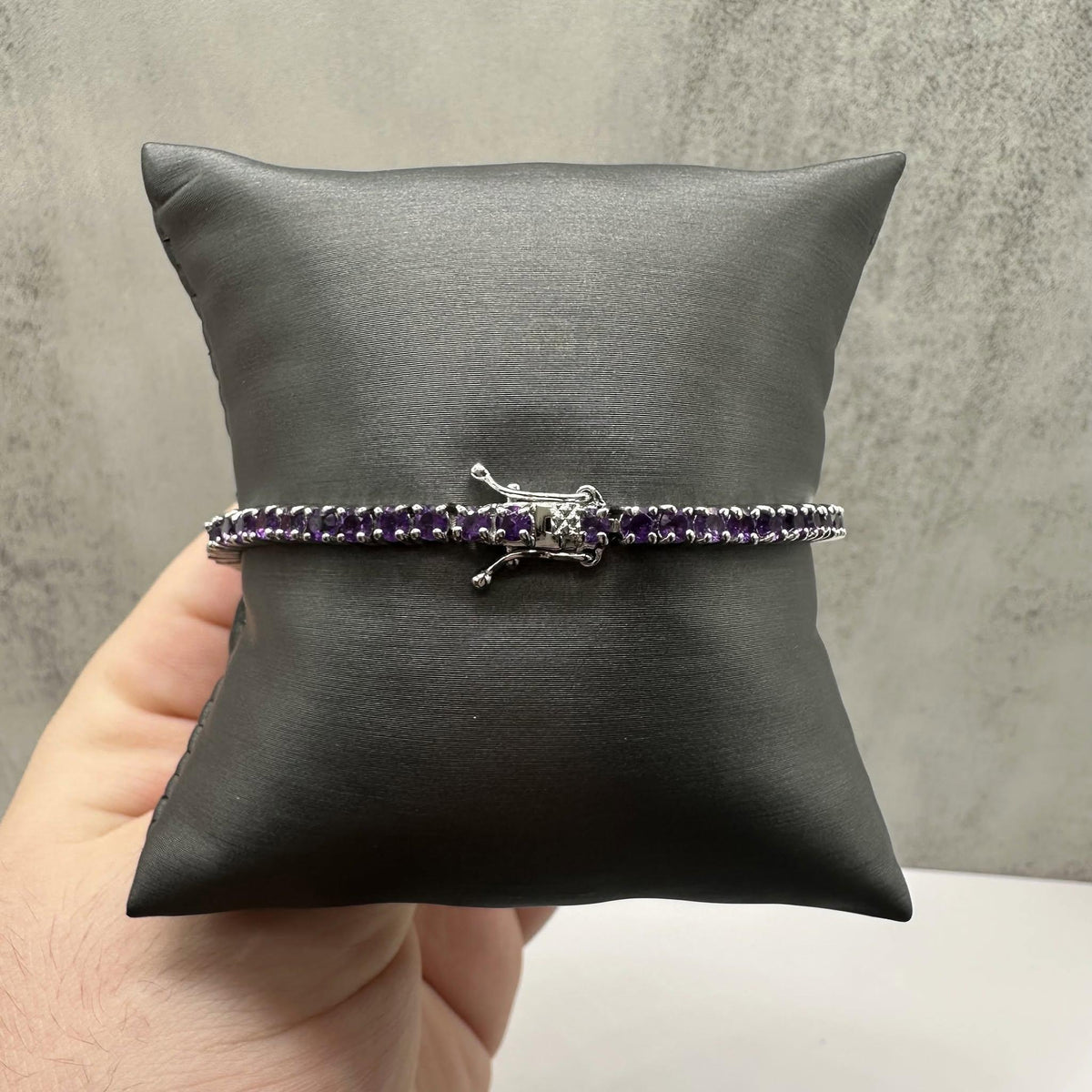 Amethyst Tennis Bracelet Sterling Silver 3mm 7.5in New