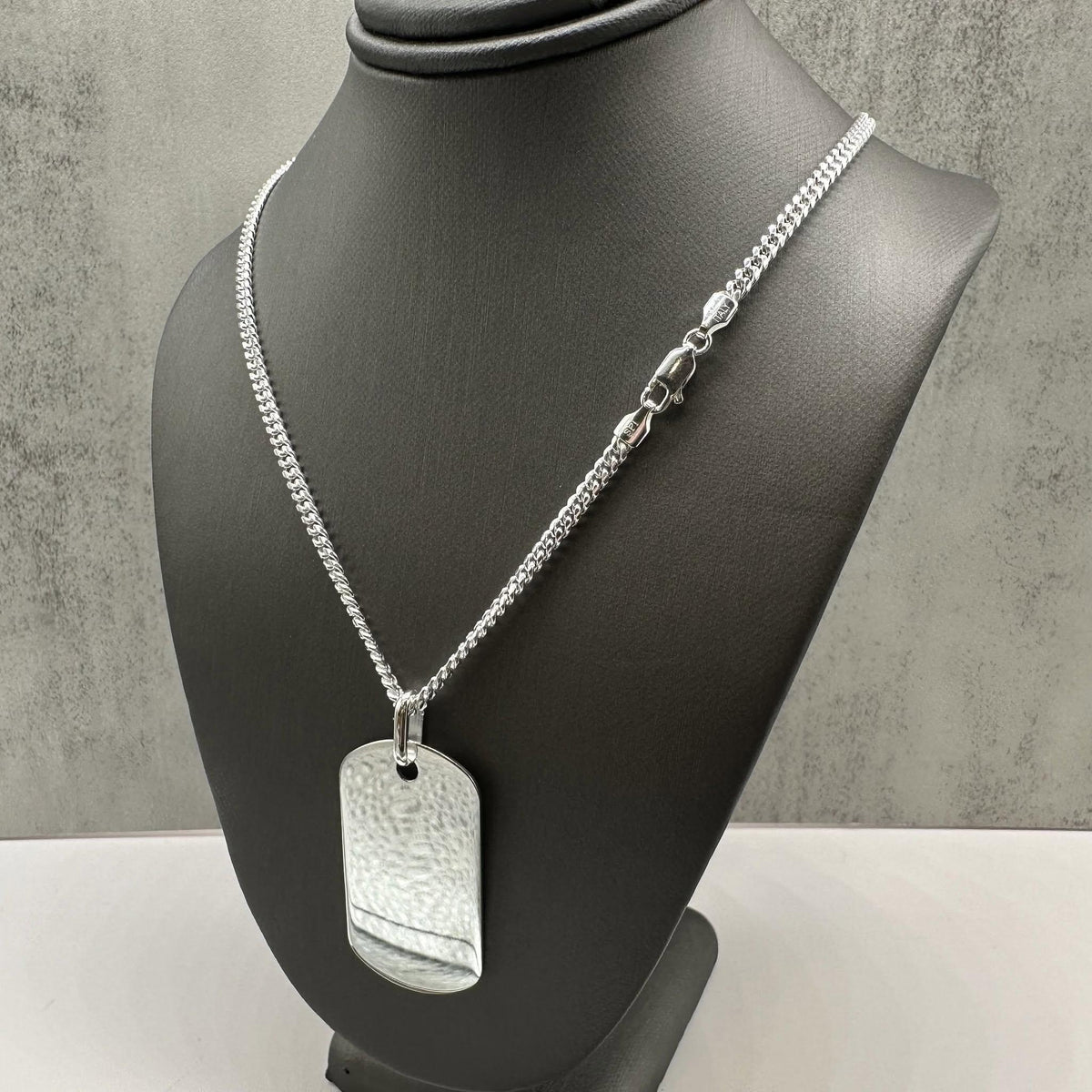 Dog Tag Pendant Cuban Chain Necklace Sterling Silver 22in New