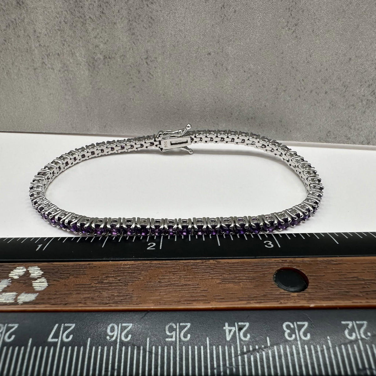 Amethyst Tennis Bracelet Sterling Silver 3mm 7.5in New