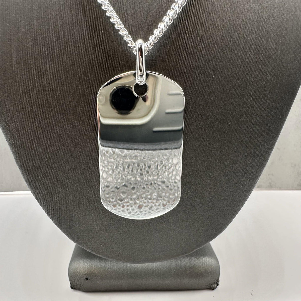 Dog Tag Pendant Cuban Chain Necklace Sterling Silver 22in New