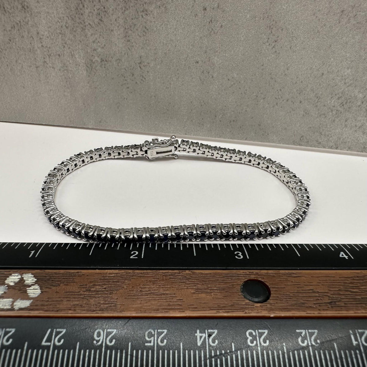 Blue Sapphire Tennis Bracelet Sterling Silver 3mm 7.5in New