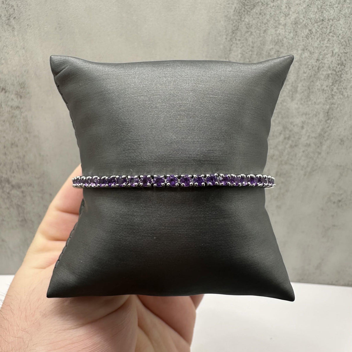 Amethyst Tennis Bracelet Sterling Silver 3mm 7.5in New