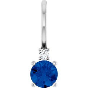 Lab-Grown Blue Sapphire & .015 CT Natural Diamond Charm/Pendant