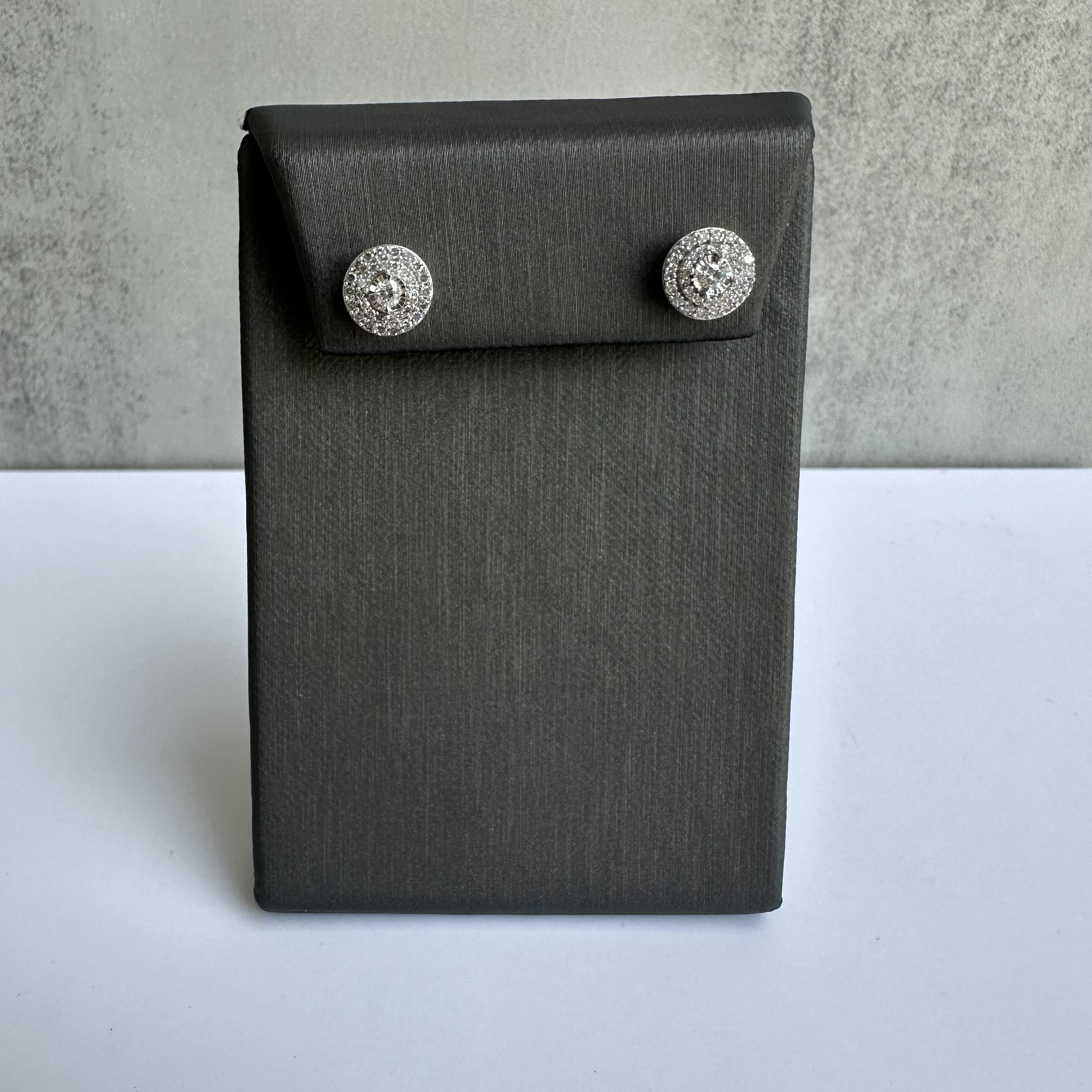 Diamond Halo Stud Earrings in 10kt White Gold - 0.50ctw GH SI2-I1 Diamonds, New