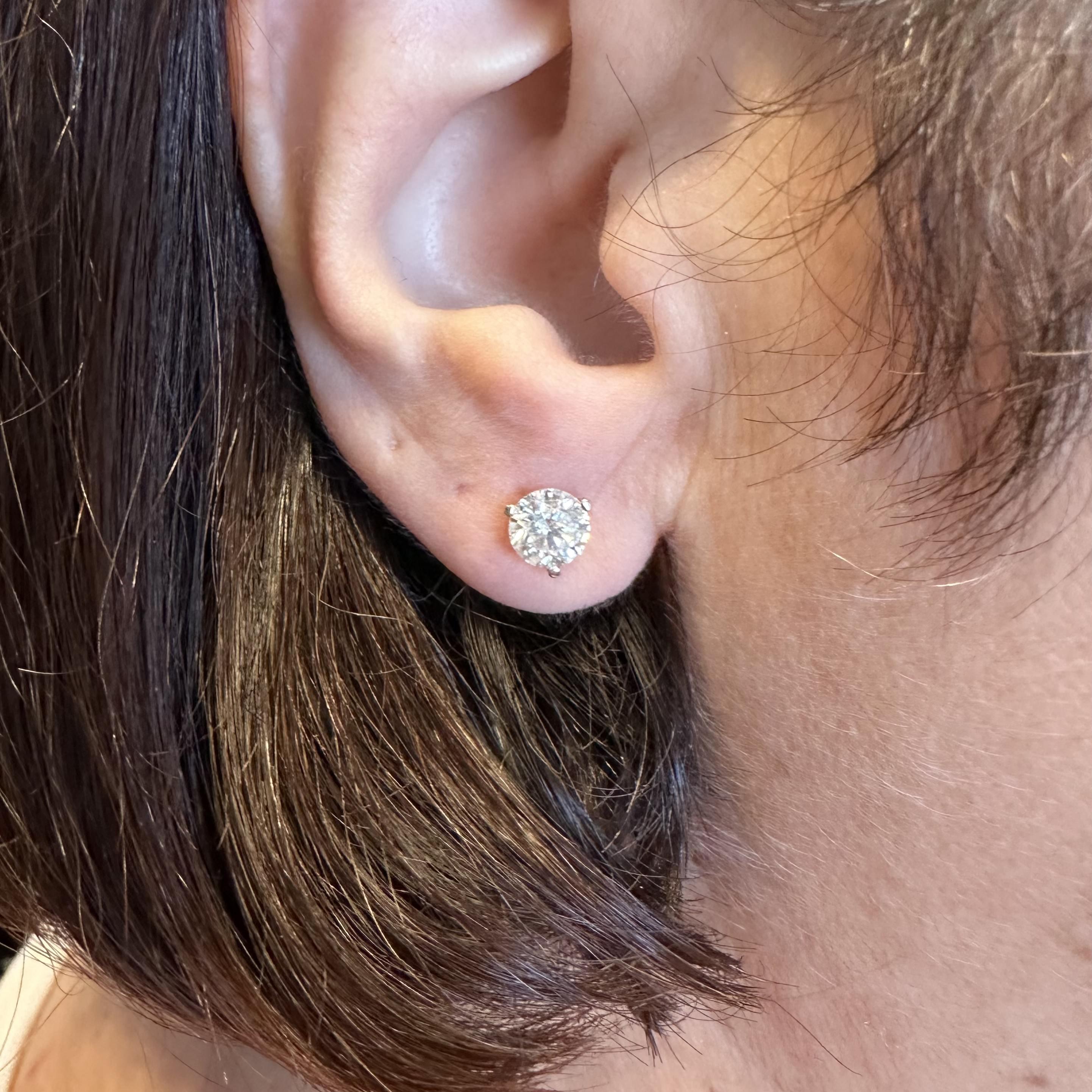 Natural Diamond Stud Earrings in 14kt White Gold - 2ctw Round Diamonds, Martini