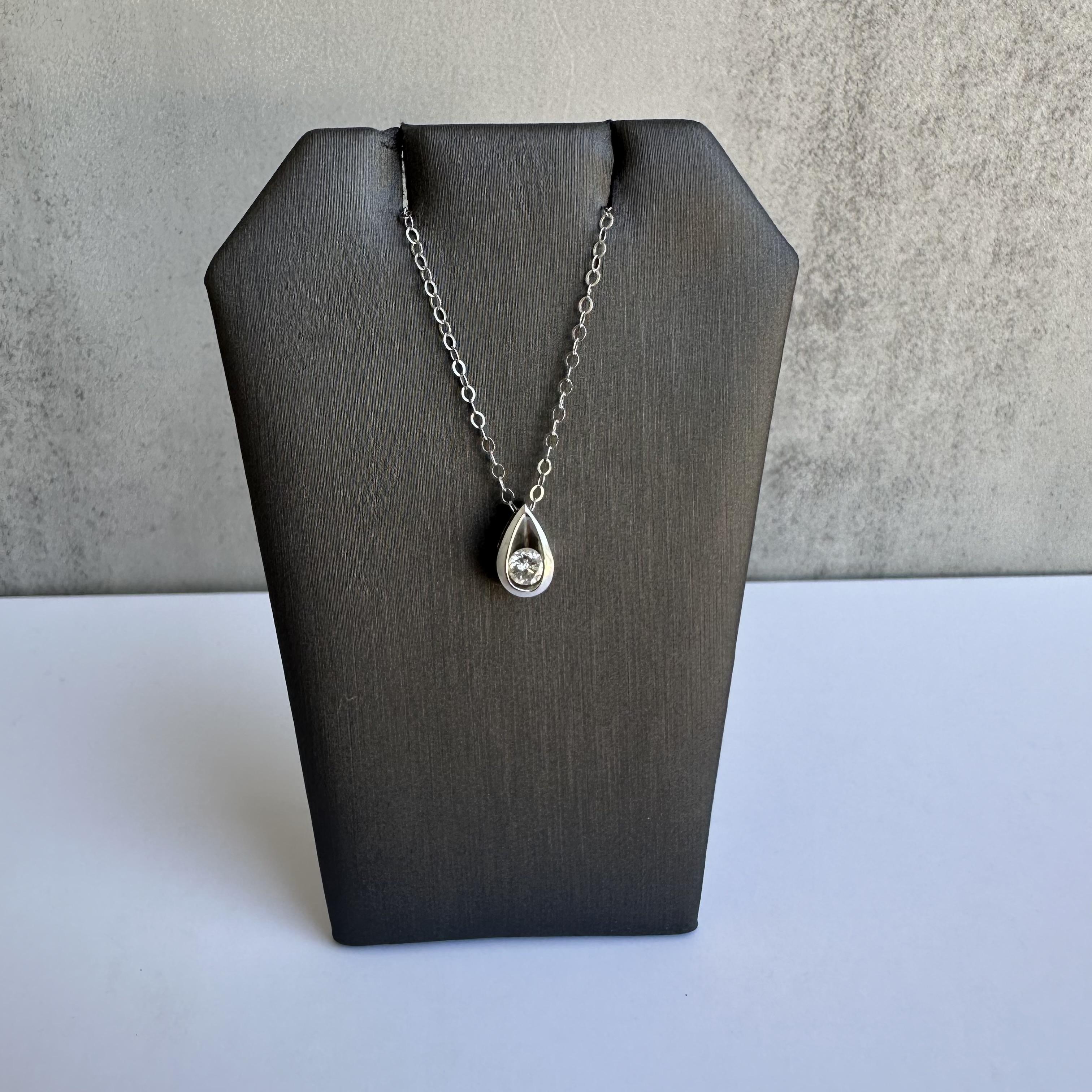 Natural Diamond Solitaire Necklace 14K White Gold 0.25ctw 18in New