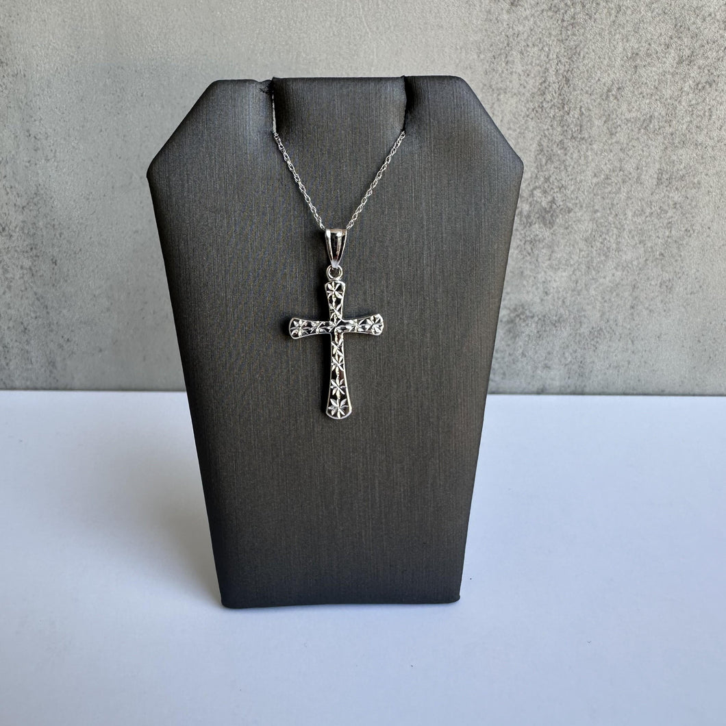 14kt White Gold Cross Necklace - 18