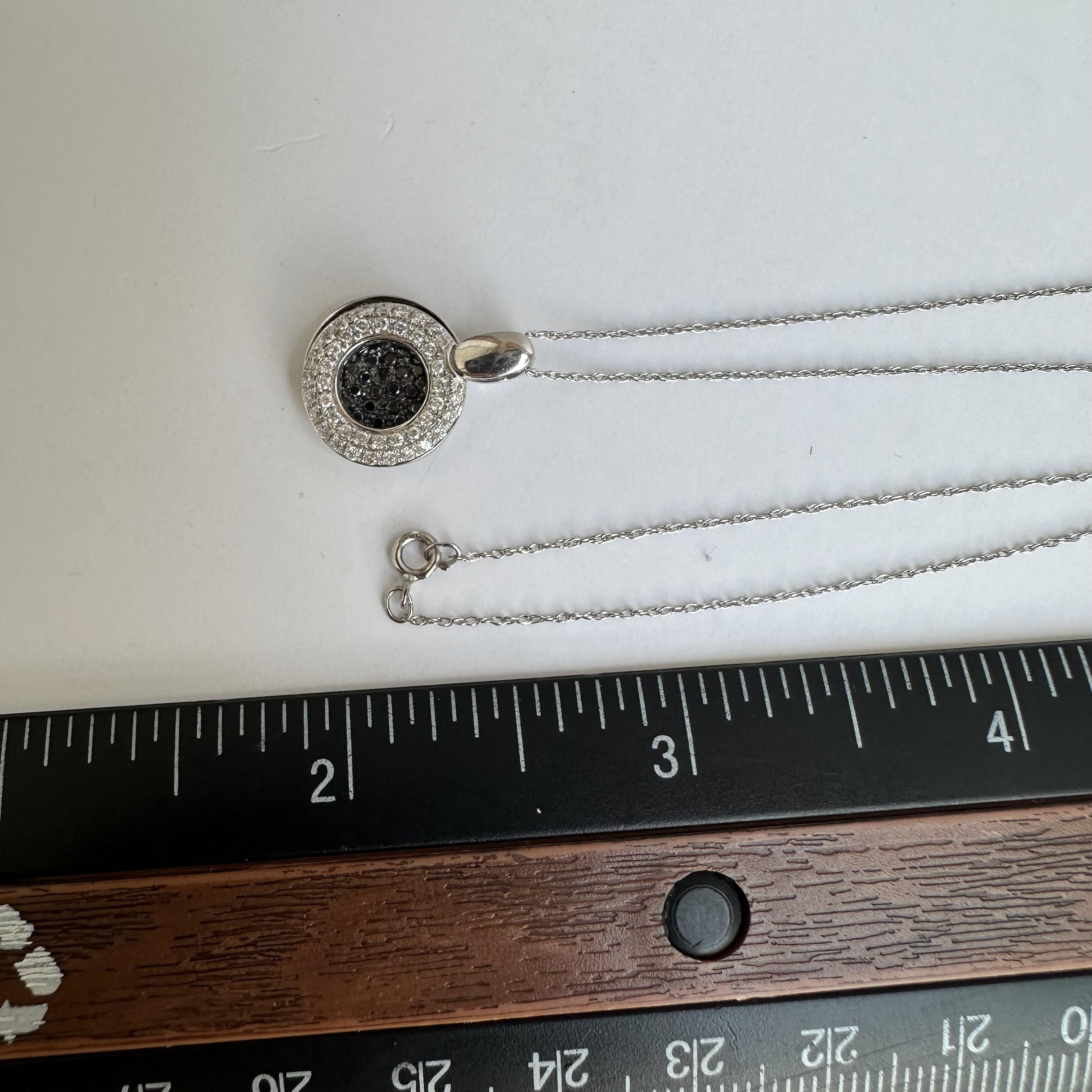 14K White Gold Black White Diamond Necklace 0.75ctw GH SI 18in