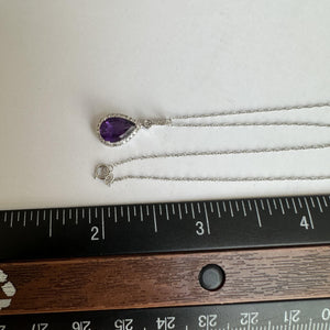 14kt White Gold Amethyst and Diamond Necklace - 0.17ctw Diamonds, 9x6mm Amethyst