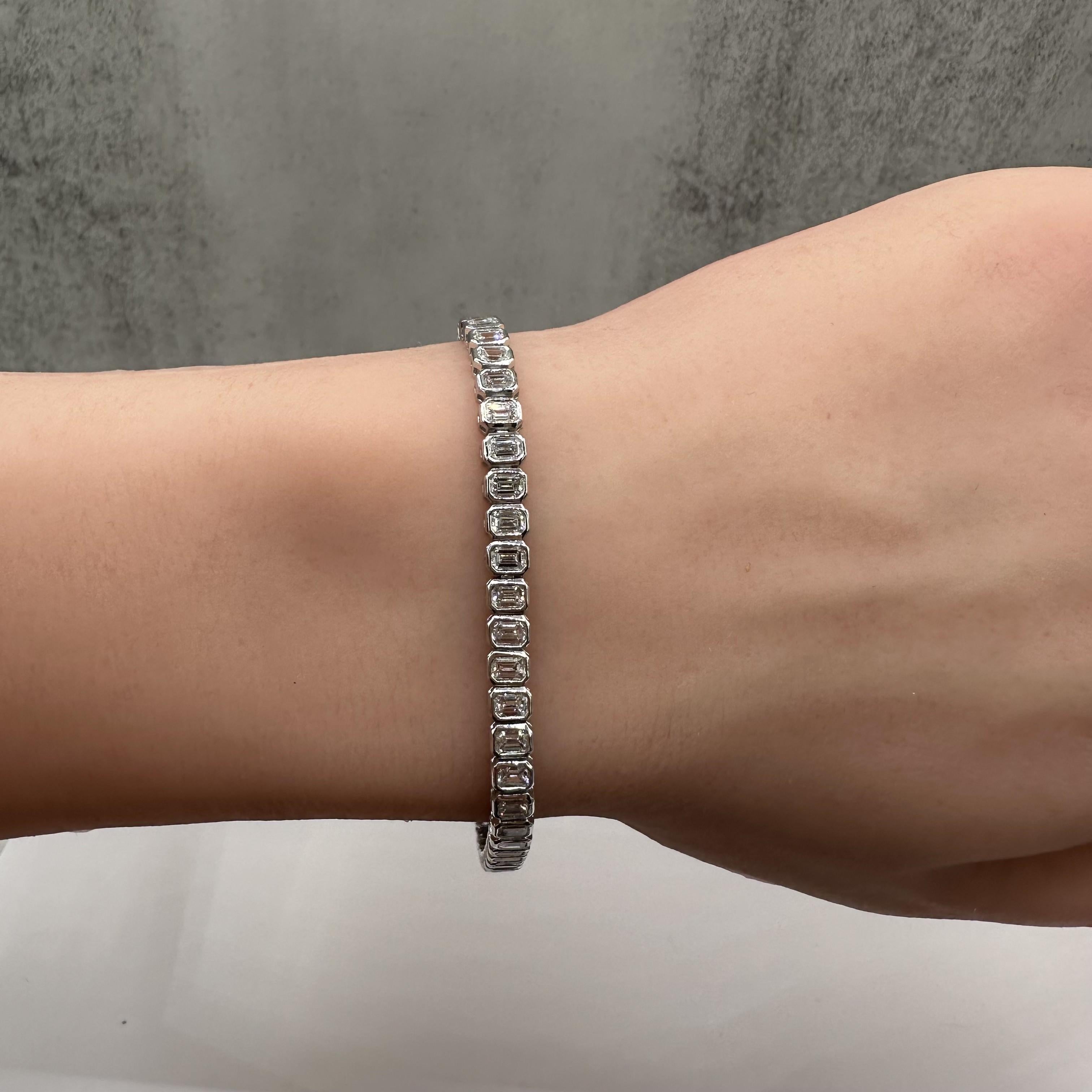 14K White Gold Emerald Cut Diamond Tennis Bracelet 6.10ct FG VS
