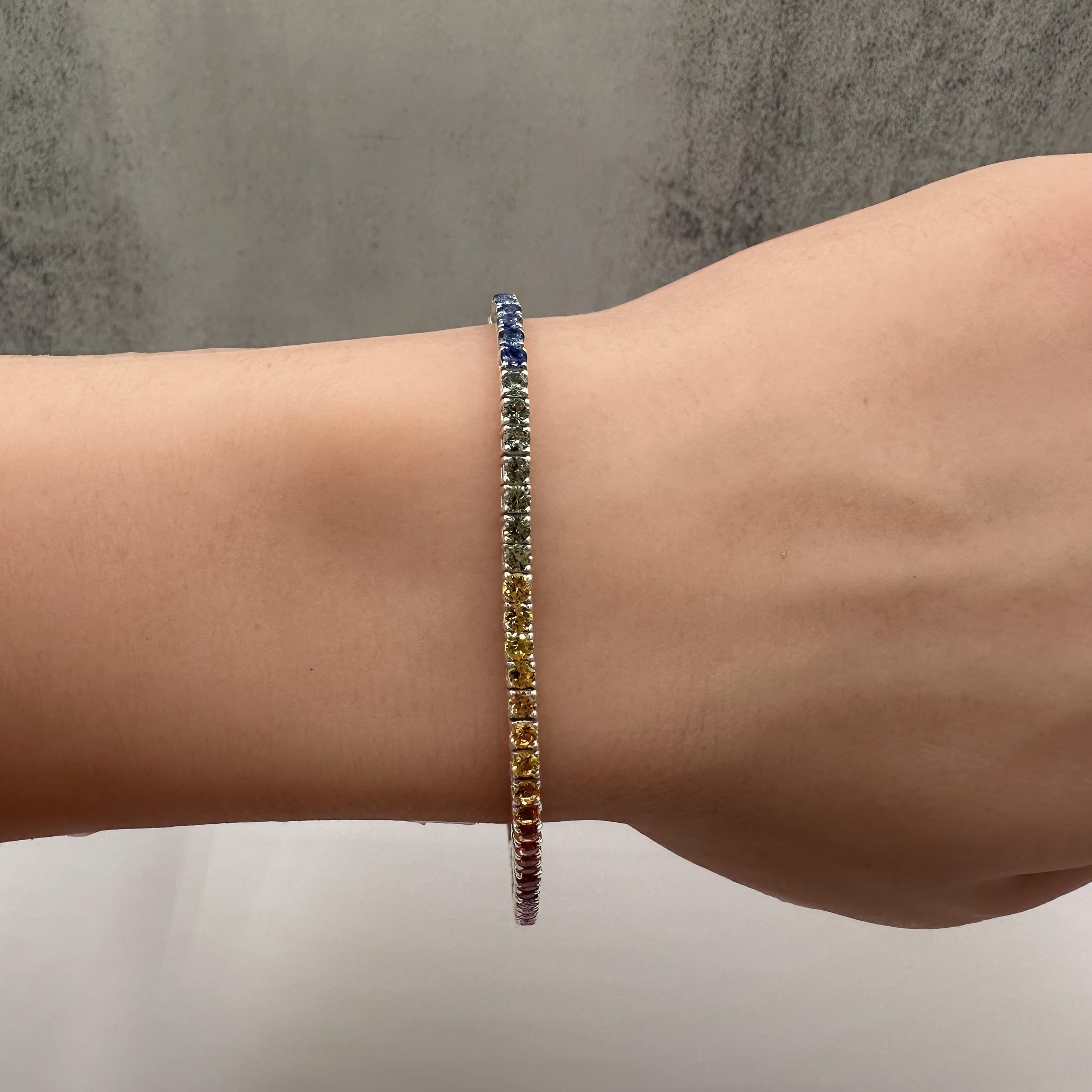 Rainbow Multicolor Sapphire Bracelet in Sterling Silver – 5.5ct, 7.5in, New