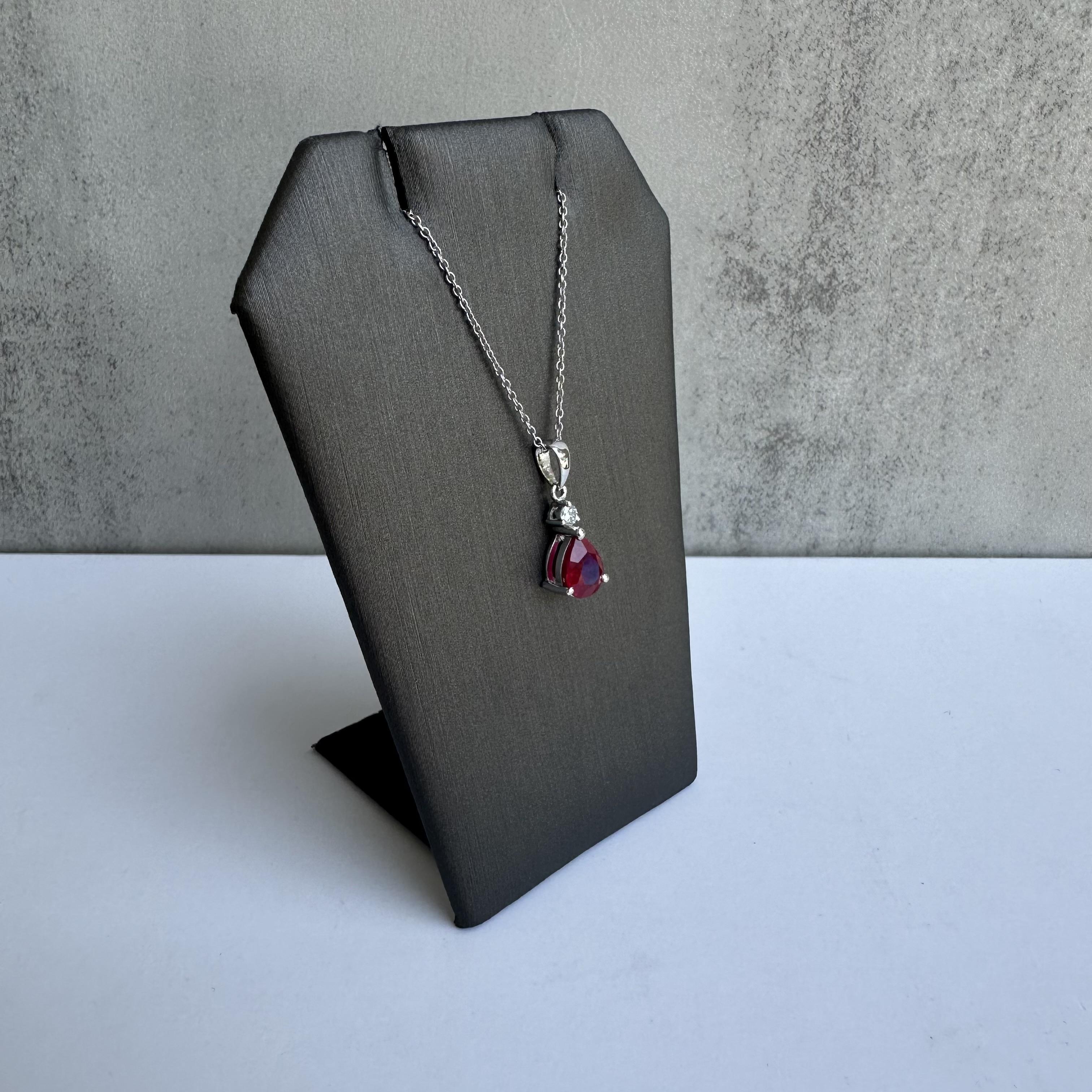 Appraised Ruby and Diamond Necklace in 18kt White Gold - 1.22ctw Pear Ruby, New