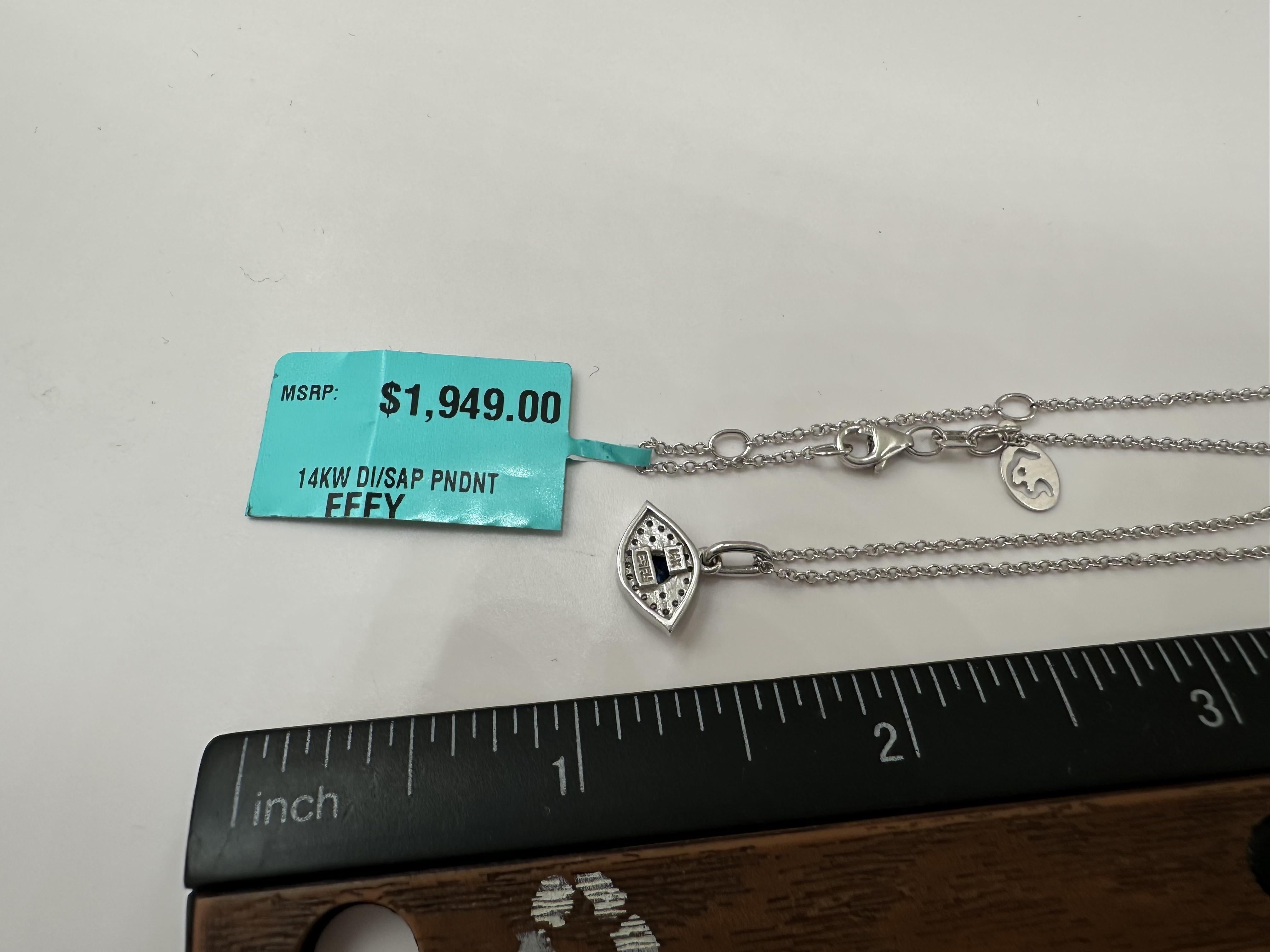 Effy 14K White Gold Diamond Sapphire Evil Eye Necklace NWT