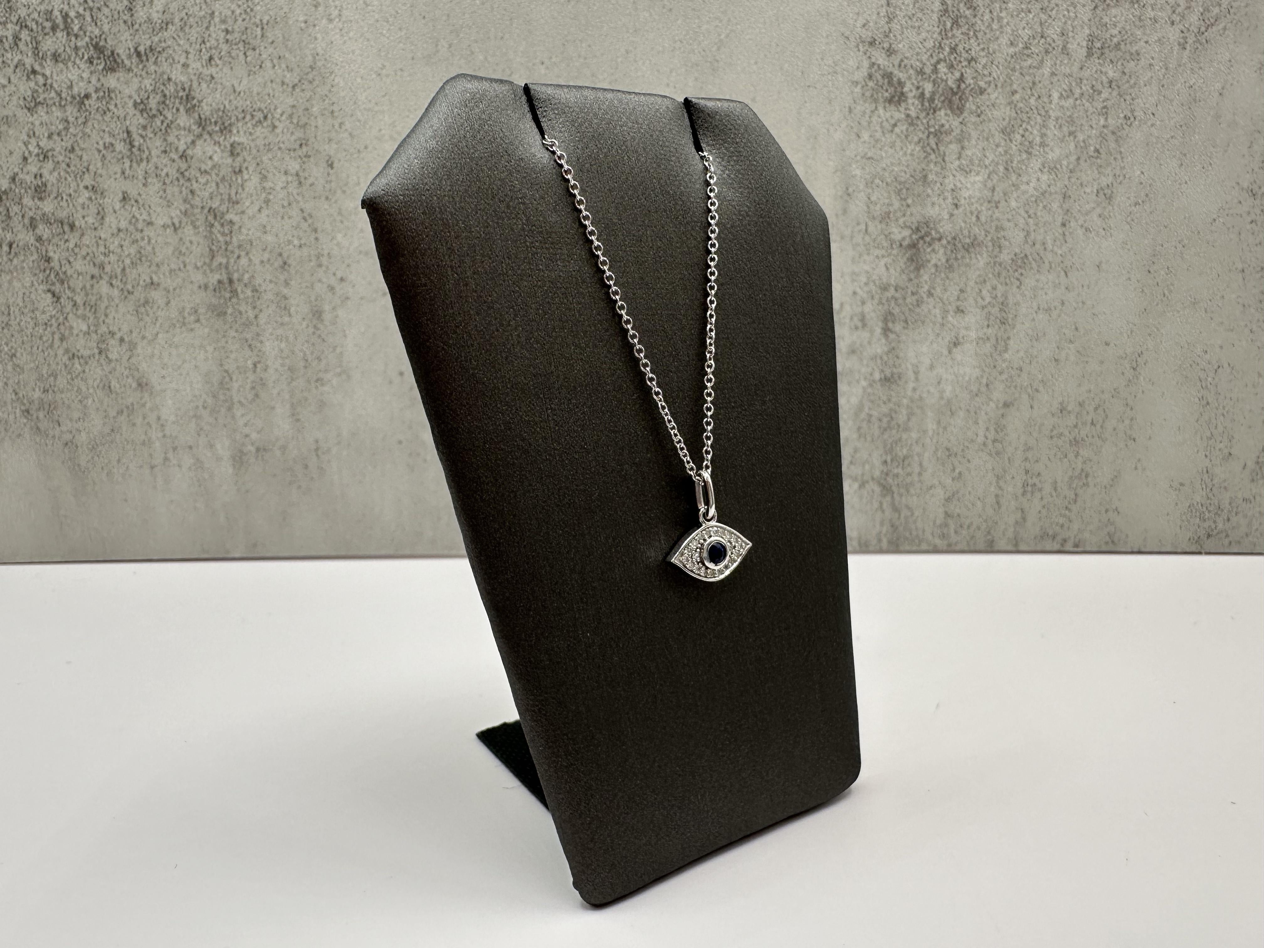 Effy 14K White Gold Diamond Sapphire Evil Eye Necklace NWT