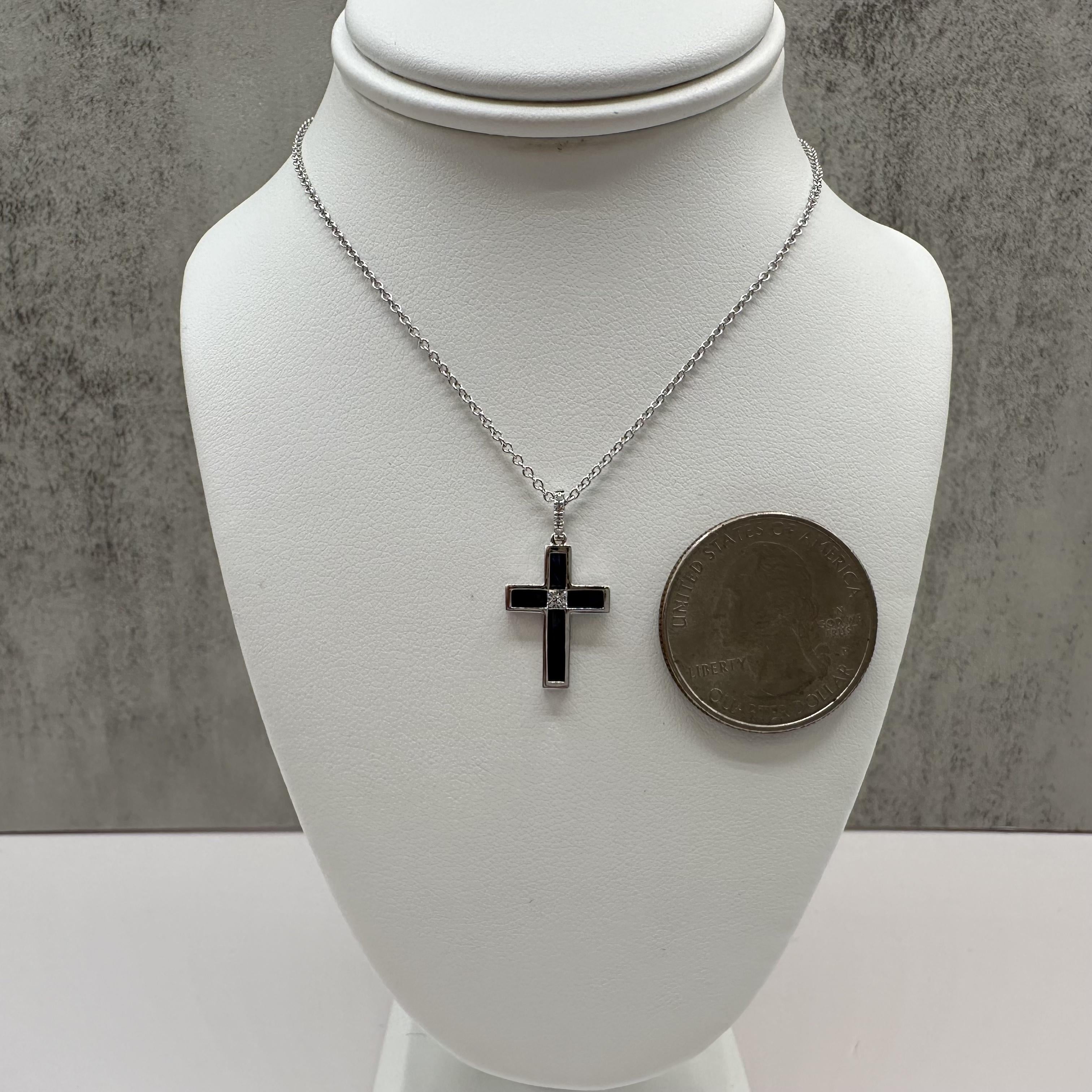 Effy 14K White Gold Sapphire Diamond Cross Necklace 0.78ct 18in
