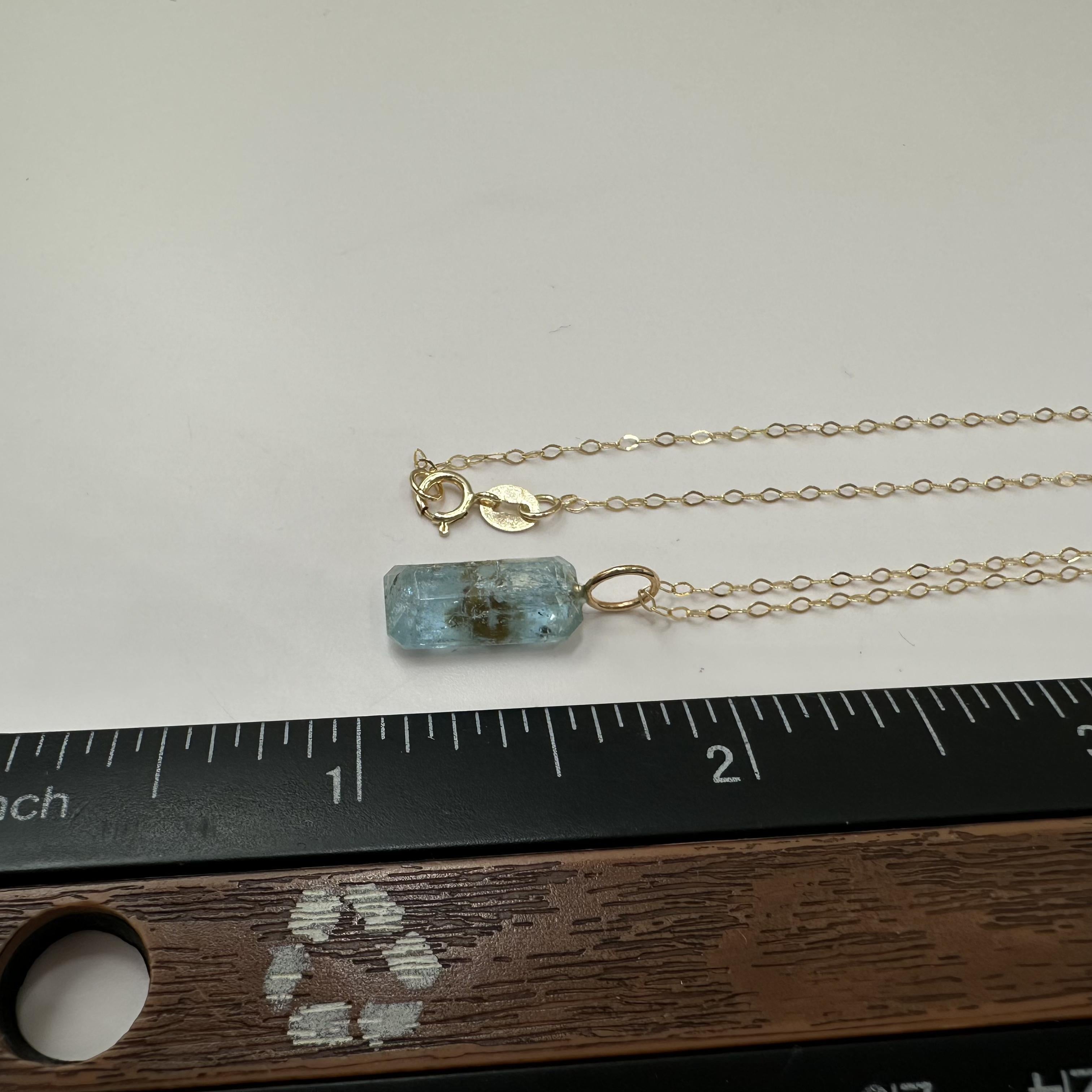 Aquamarine and Garnet Pendant Necklace in Yellow Gold