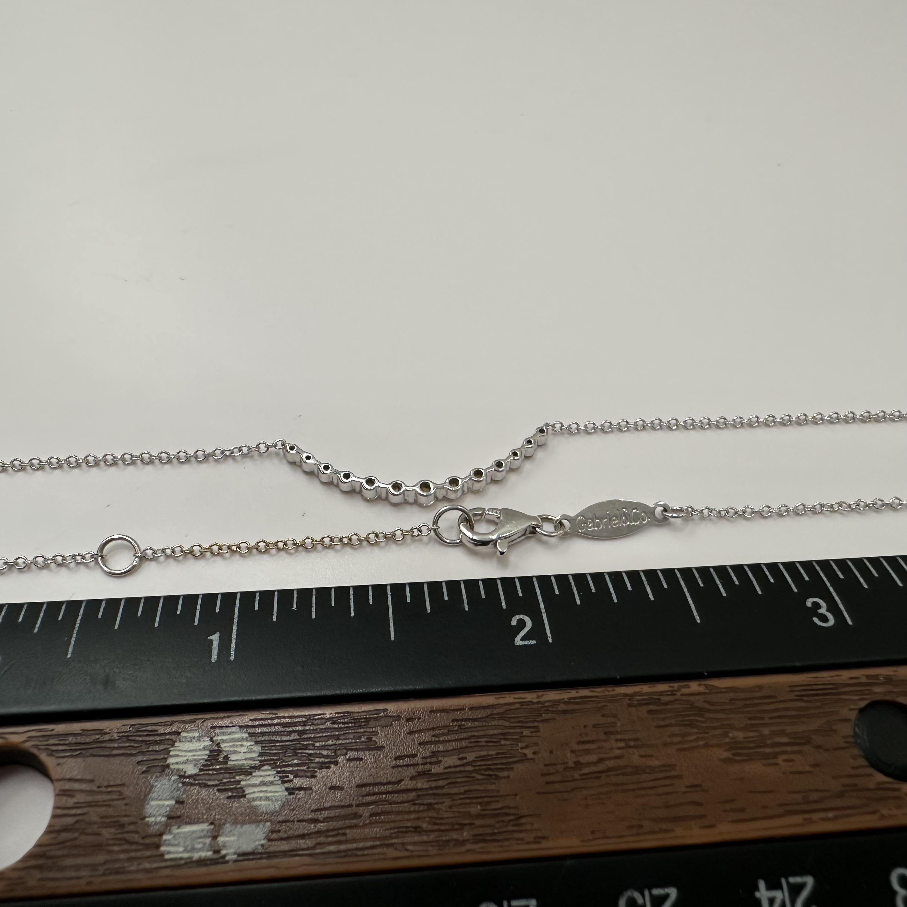 Gabriel Co 14K White Gold Diamond Curved Bar Necklace 0.33ct 18 Inch