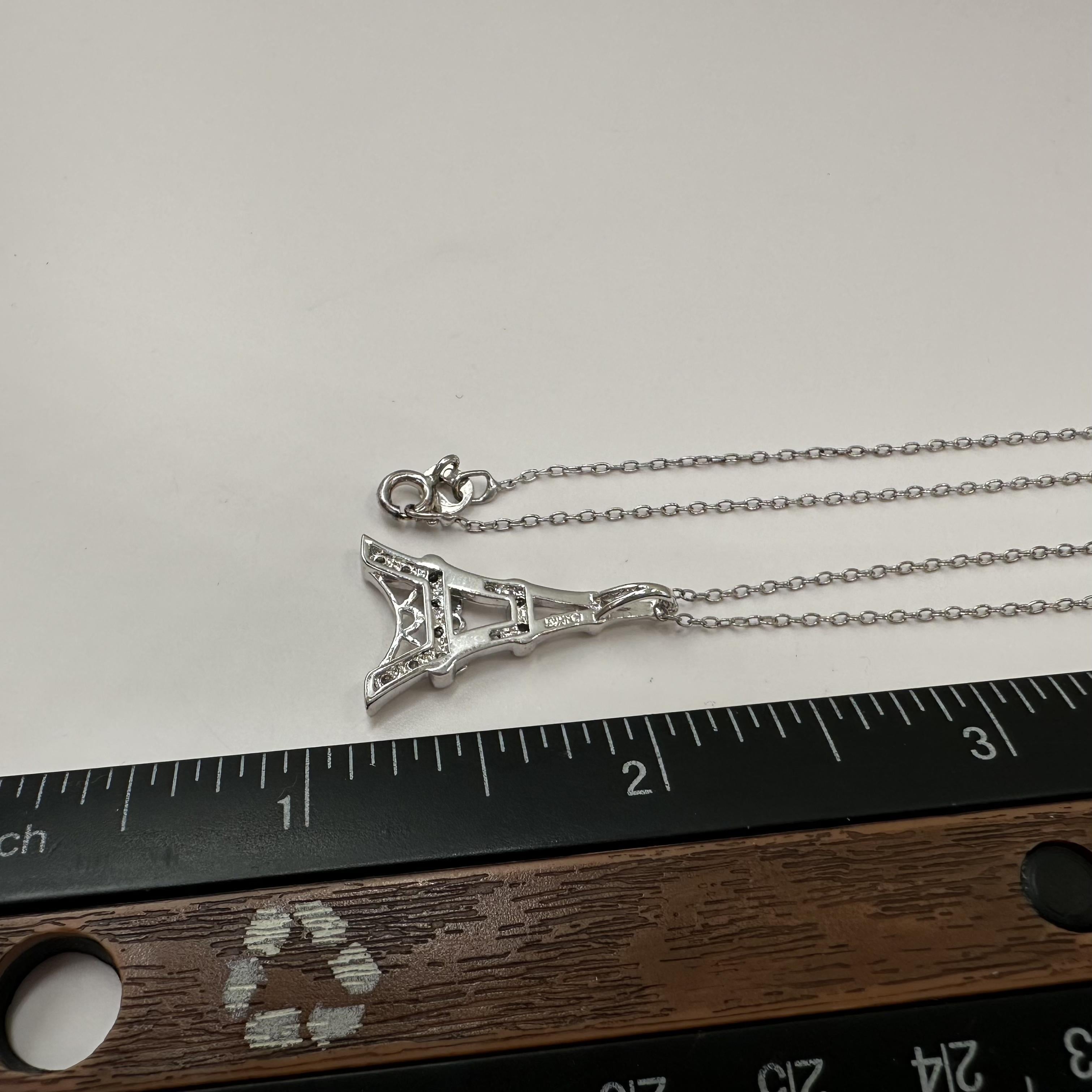Sterling Silver Diamond Eiffel Tower Necklace 0.03ct 18 Inch