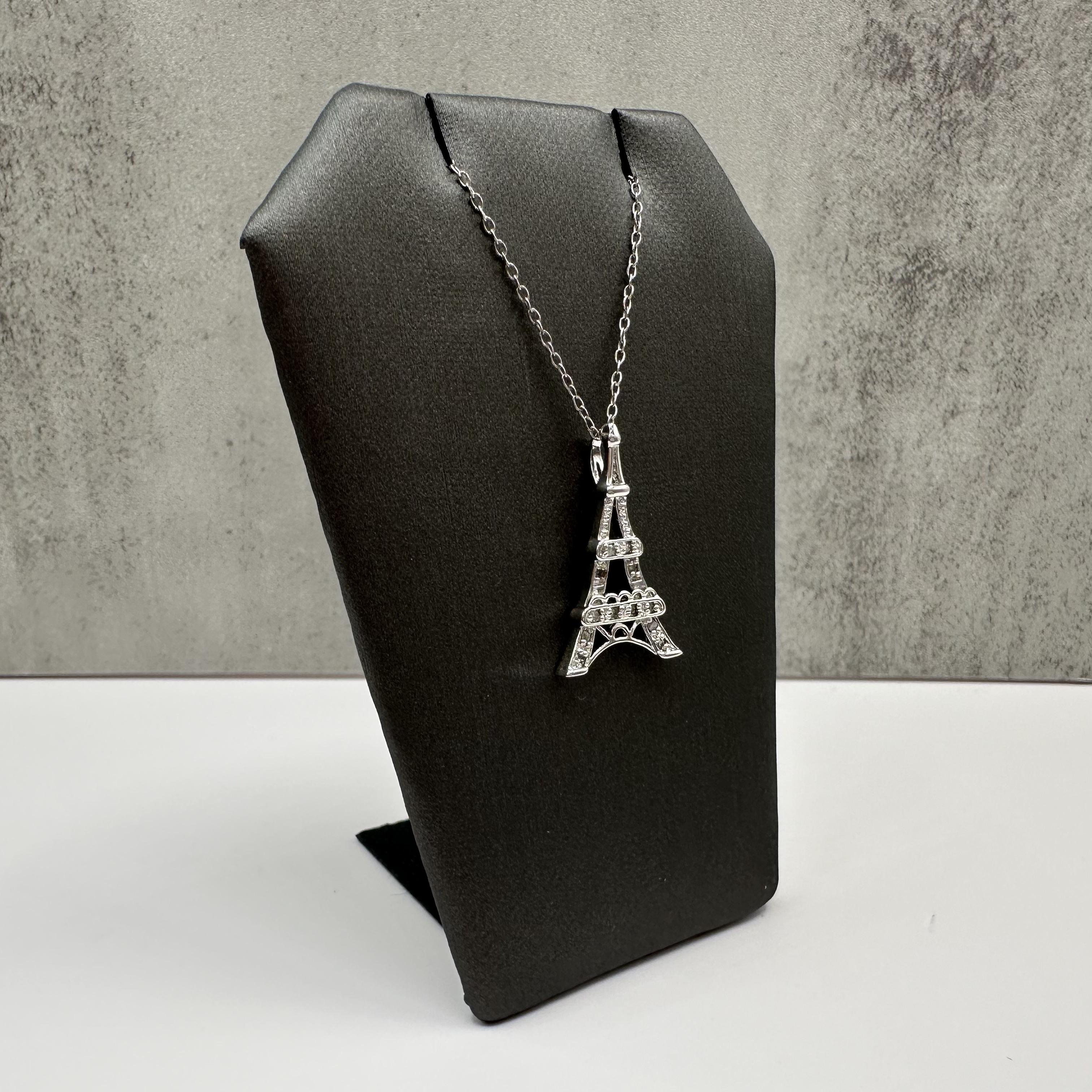 Sterling Silver Diamond Eiffel Tower Necklace 0.03ct 18 Inch