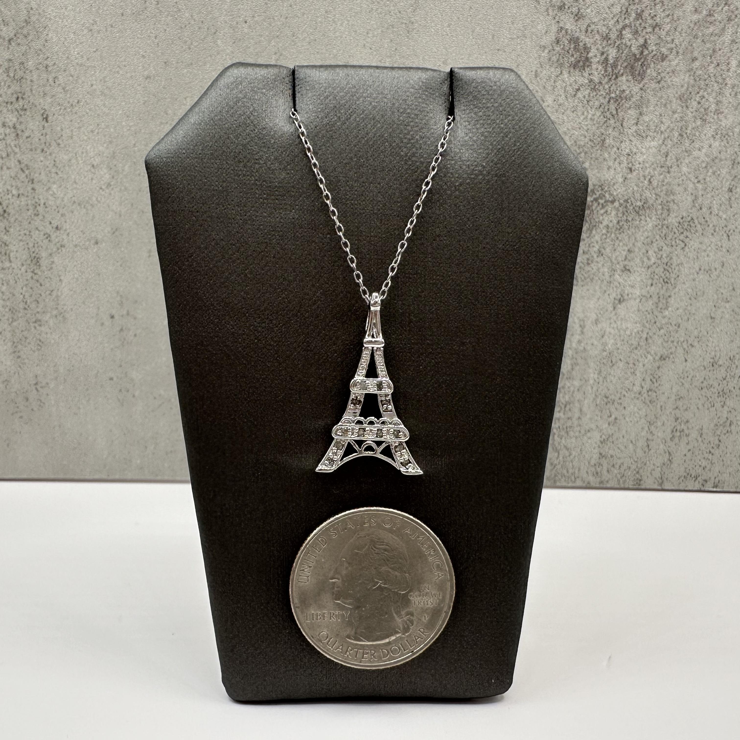 Sterling Silver Diamond Eiffel Tower Necklace 0.03ct 18 Inch