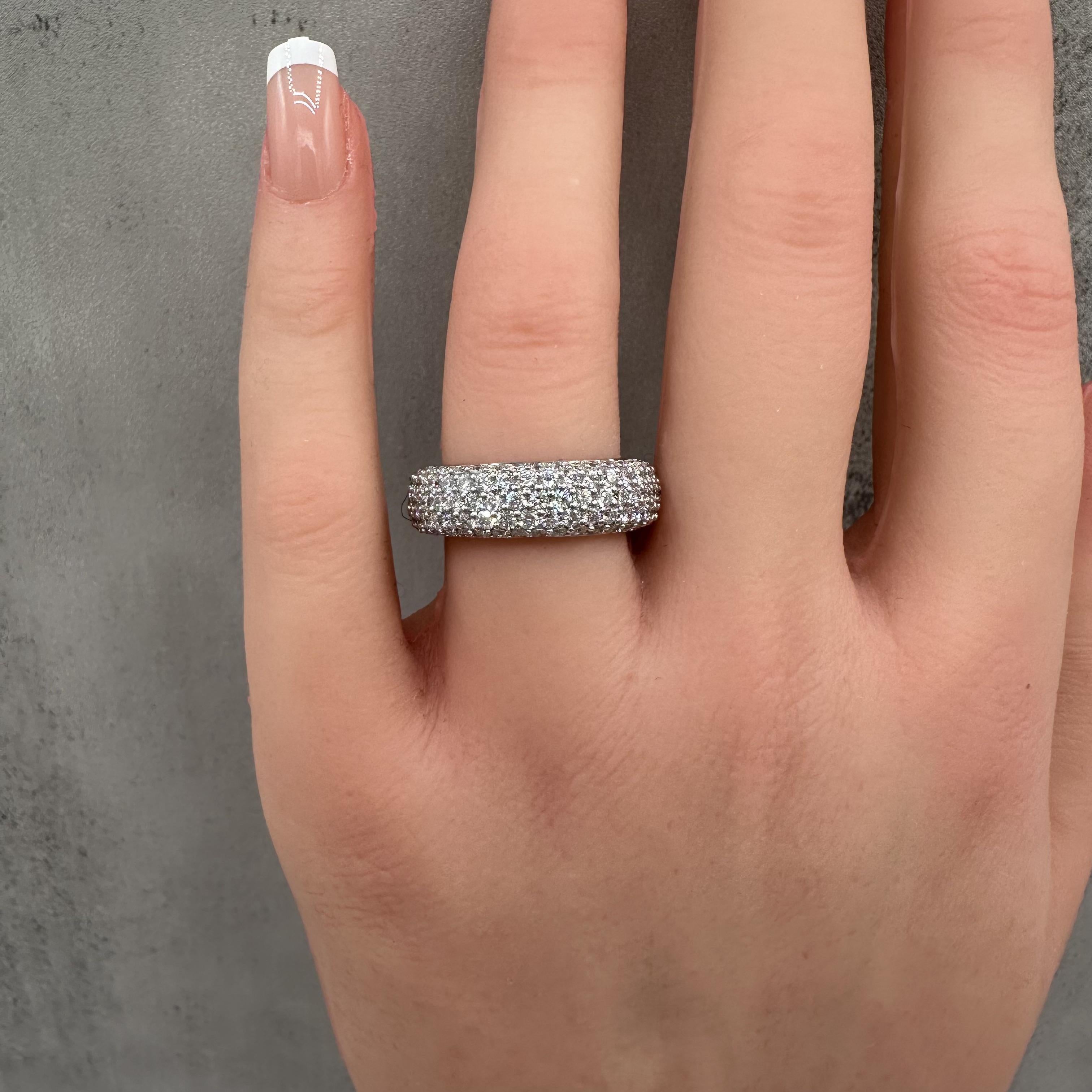 18K White Gold Natural Diamond Pave Eternity Ring 3.68ct GH SI 6.5