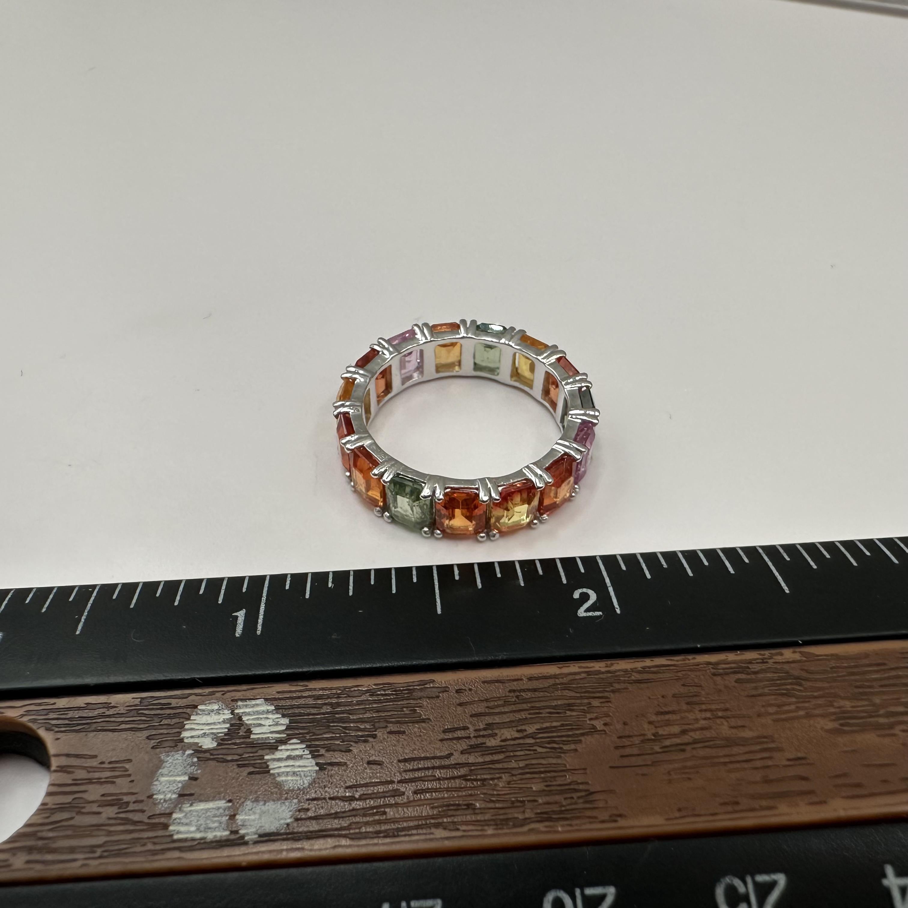 18K White Gold Emerald Cut Multi Sapphire Eternity Ring 7.5ct Sz 6.75