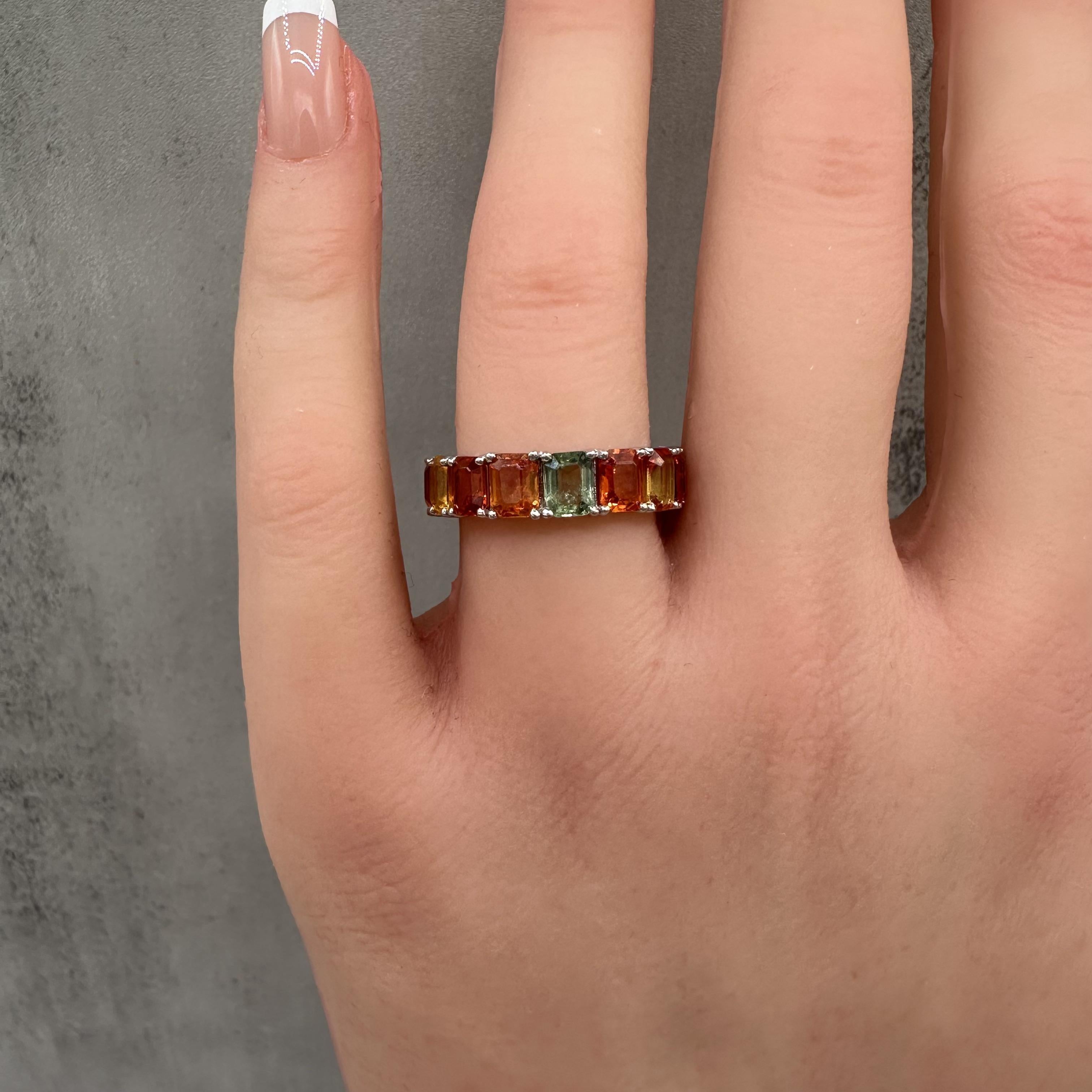 18K White Gold Emerald Cut Multi Sapphire Eternity Ring 7.5ct Sz 6.75