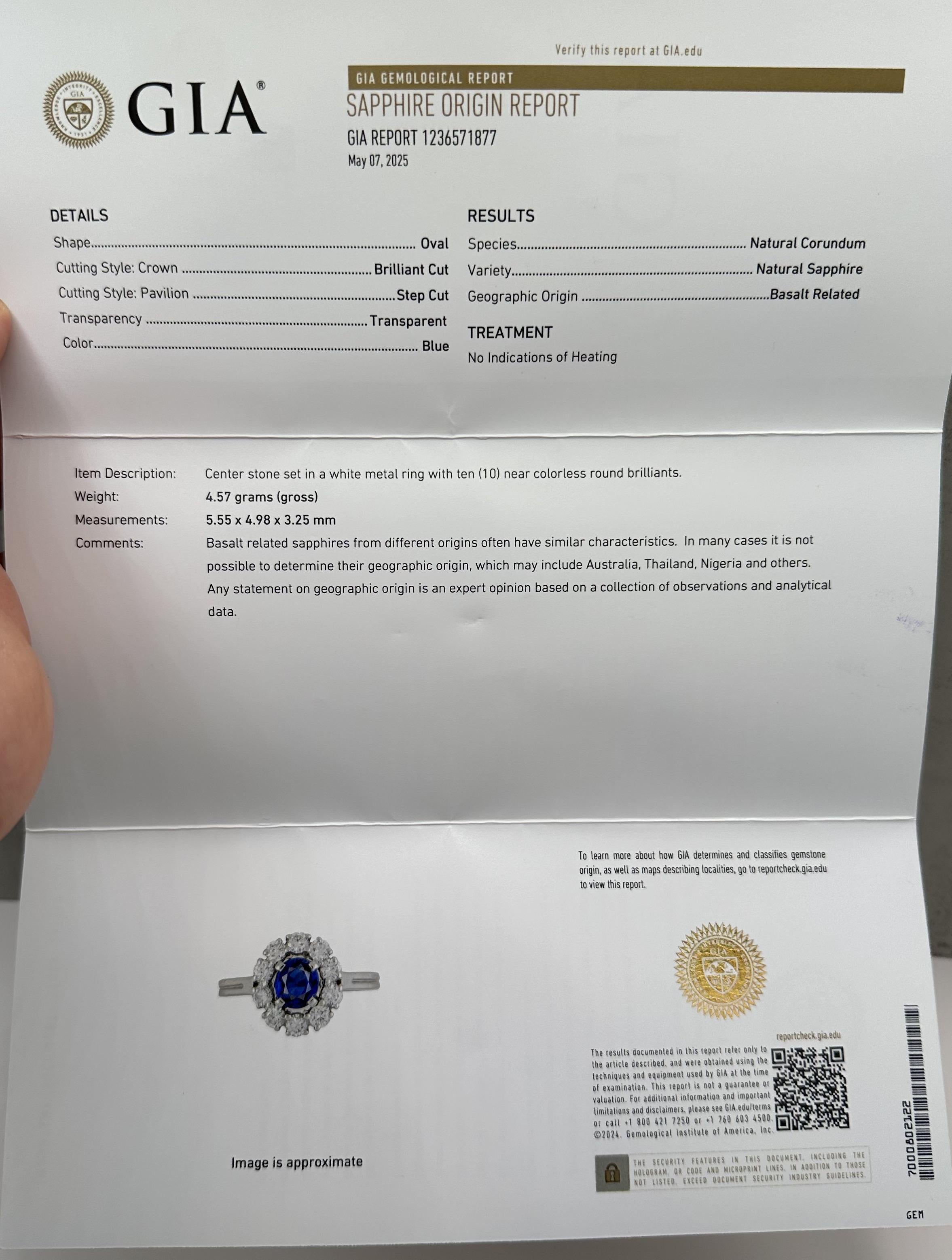 GIA Platinum Sapphire Diamond Ring 1.25ct Unheated GH VS SI Size 5.25