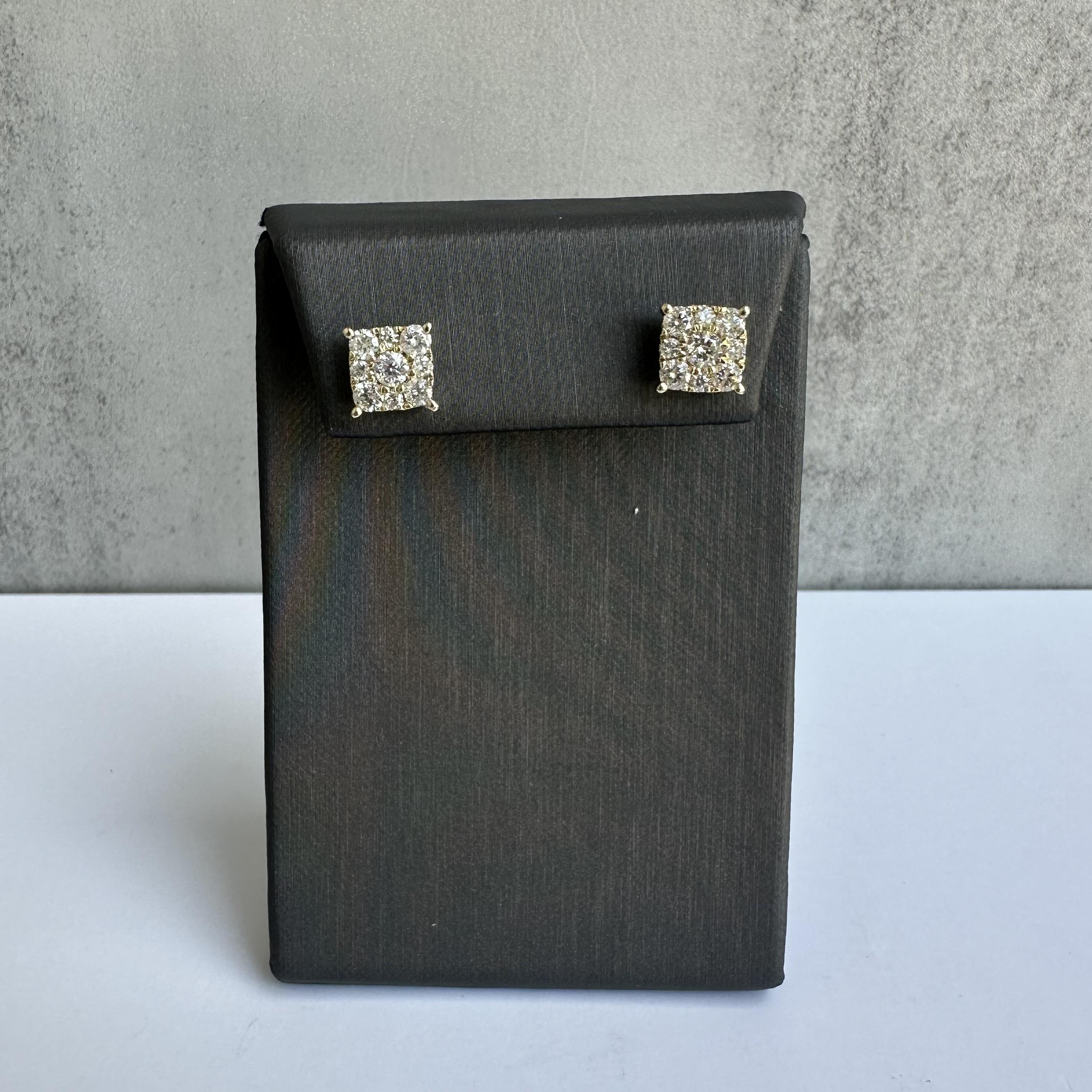 Diamond Cluster Stud Earrings 10K Yellow Gold 1.50ctw Natural Diamonds New