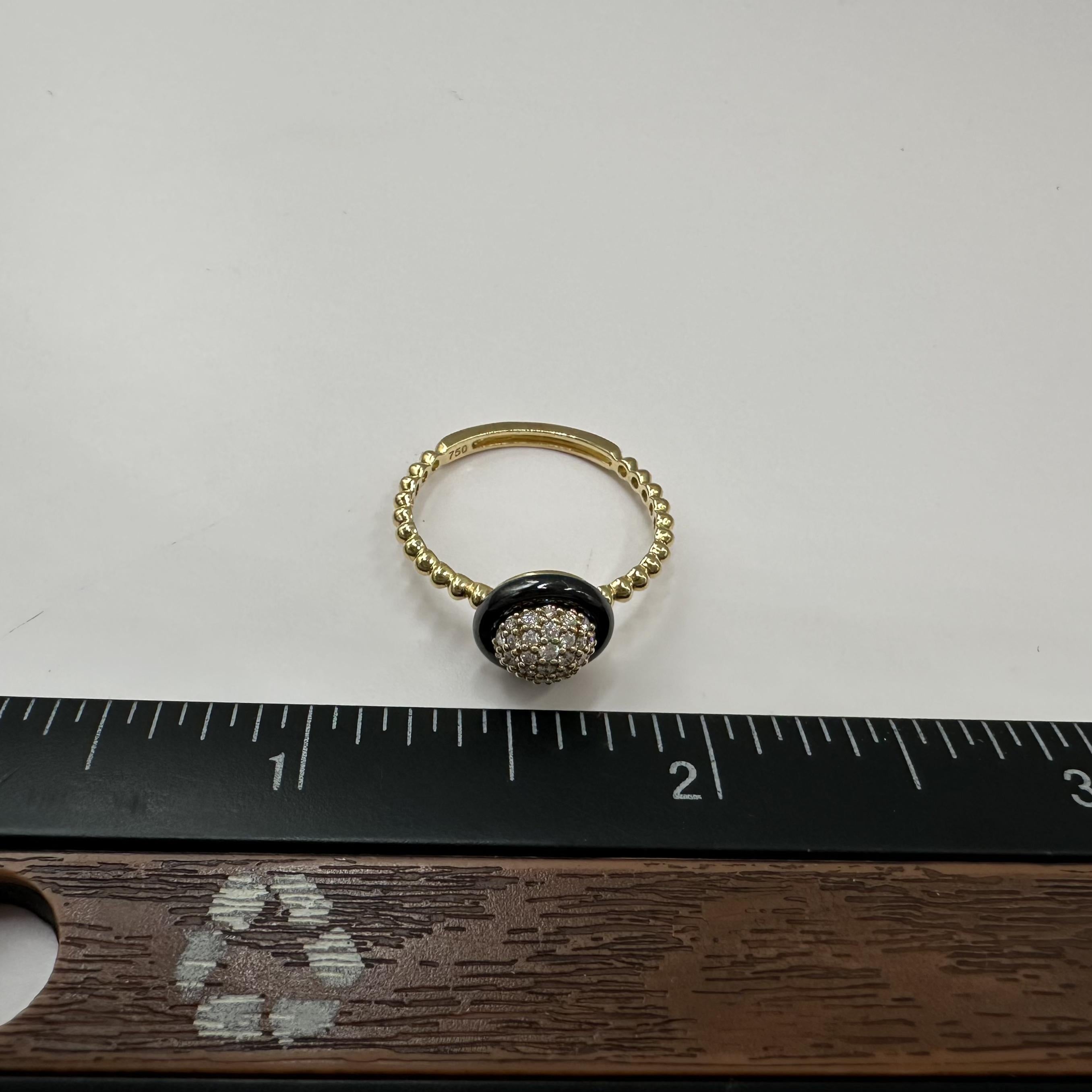 Lagos Meridian 18K Gold Diamond Black Ceramic Ring 0.23ct Size 7