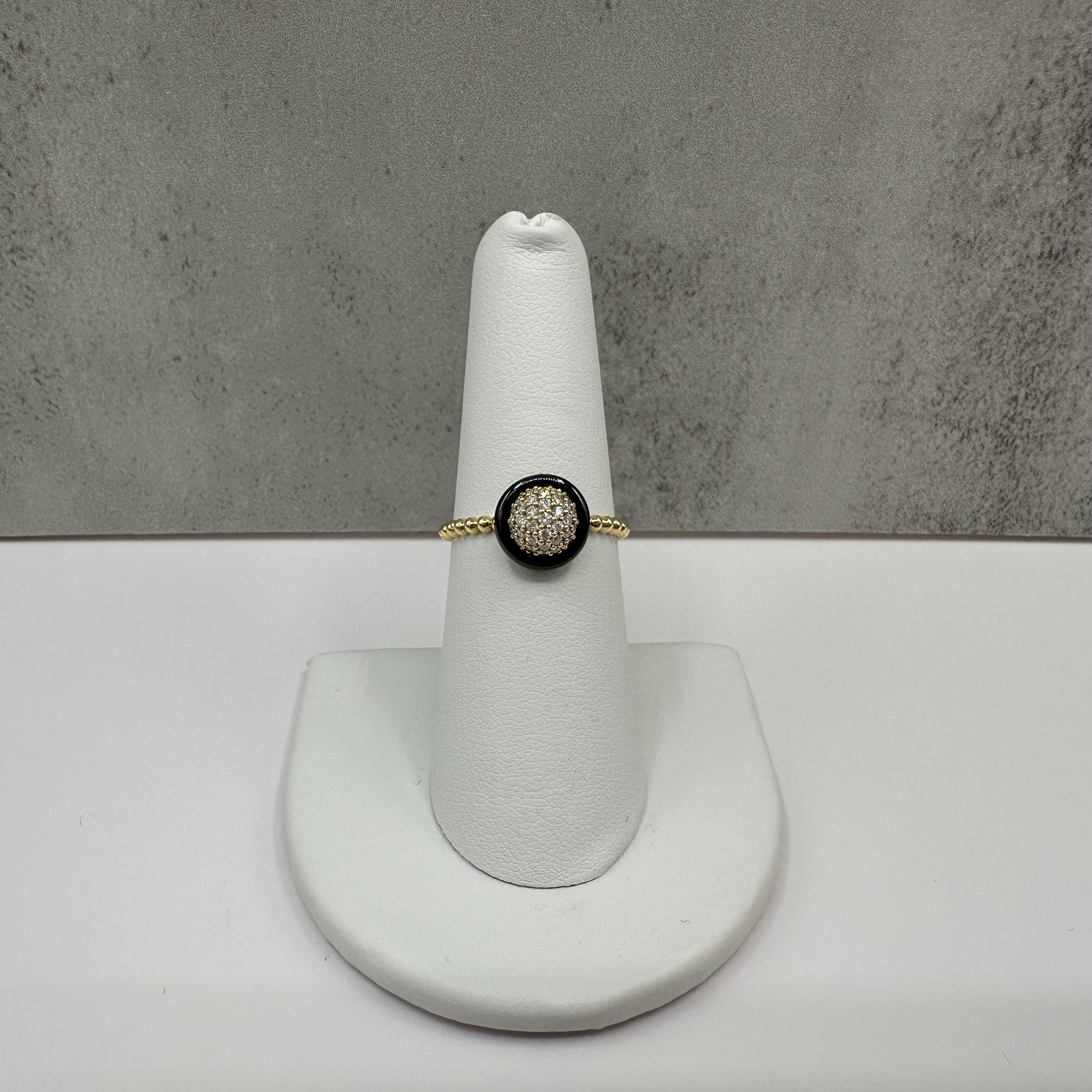 Lagos Meridian 18K Gold Diamond Black Ceramic Ring 0.23ct Size 7
