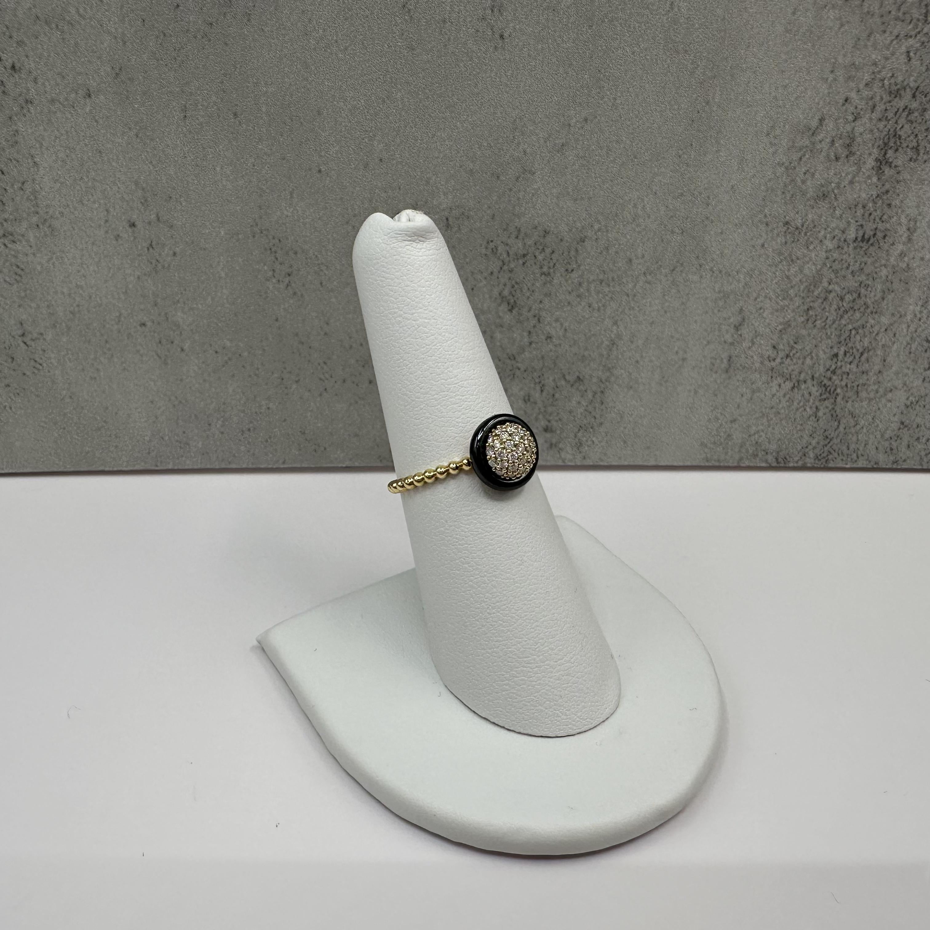 Lagos Meridian 18K Gold Diamond Black Ceramic Ring 0.23ct Size 7