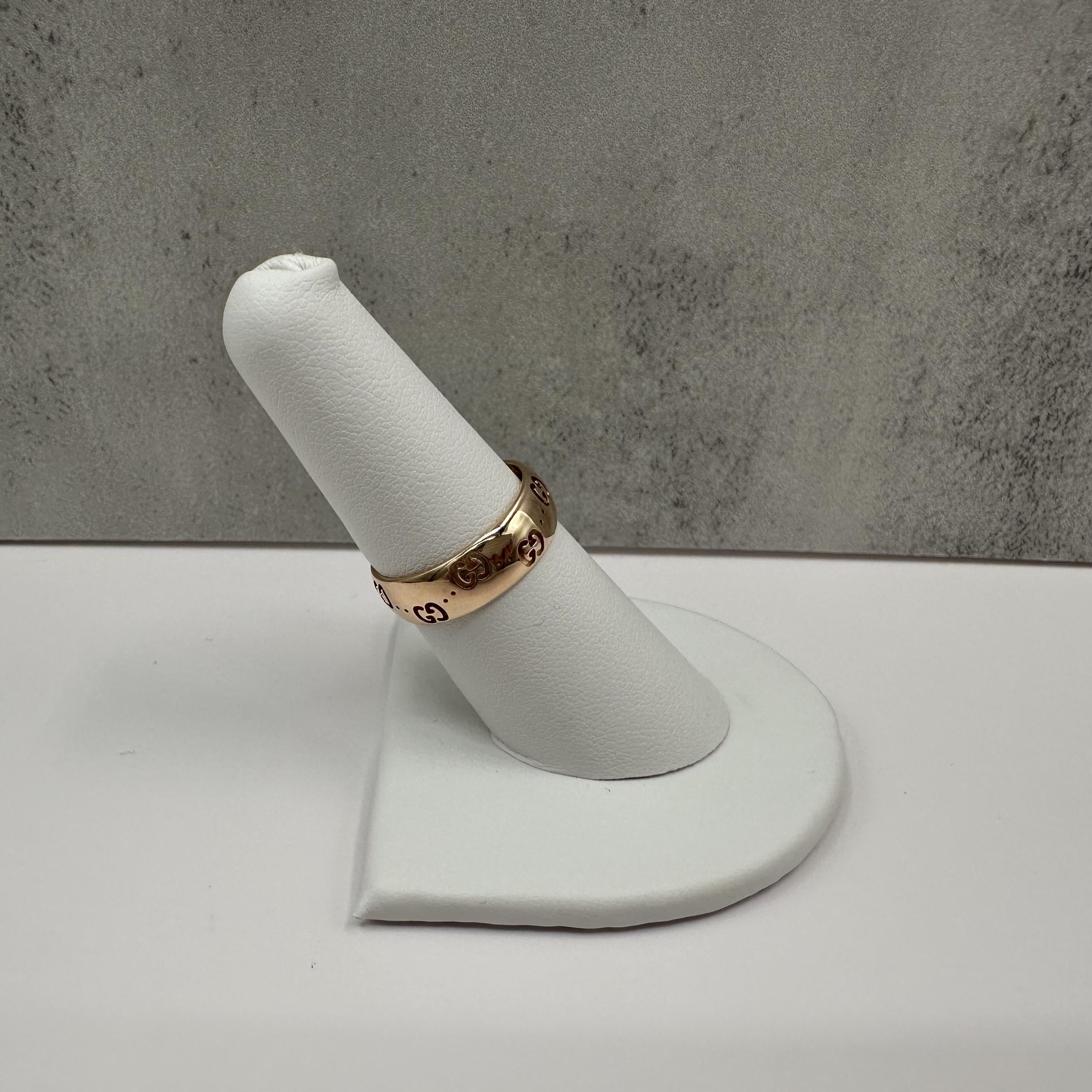 Gucci Icon 18K Rose Gold GG Wide Ring 6mm Size 7