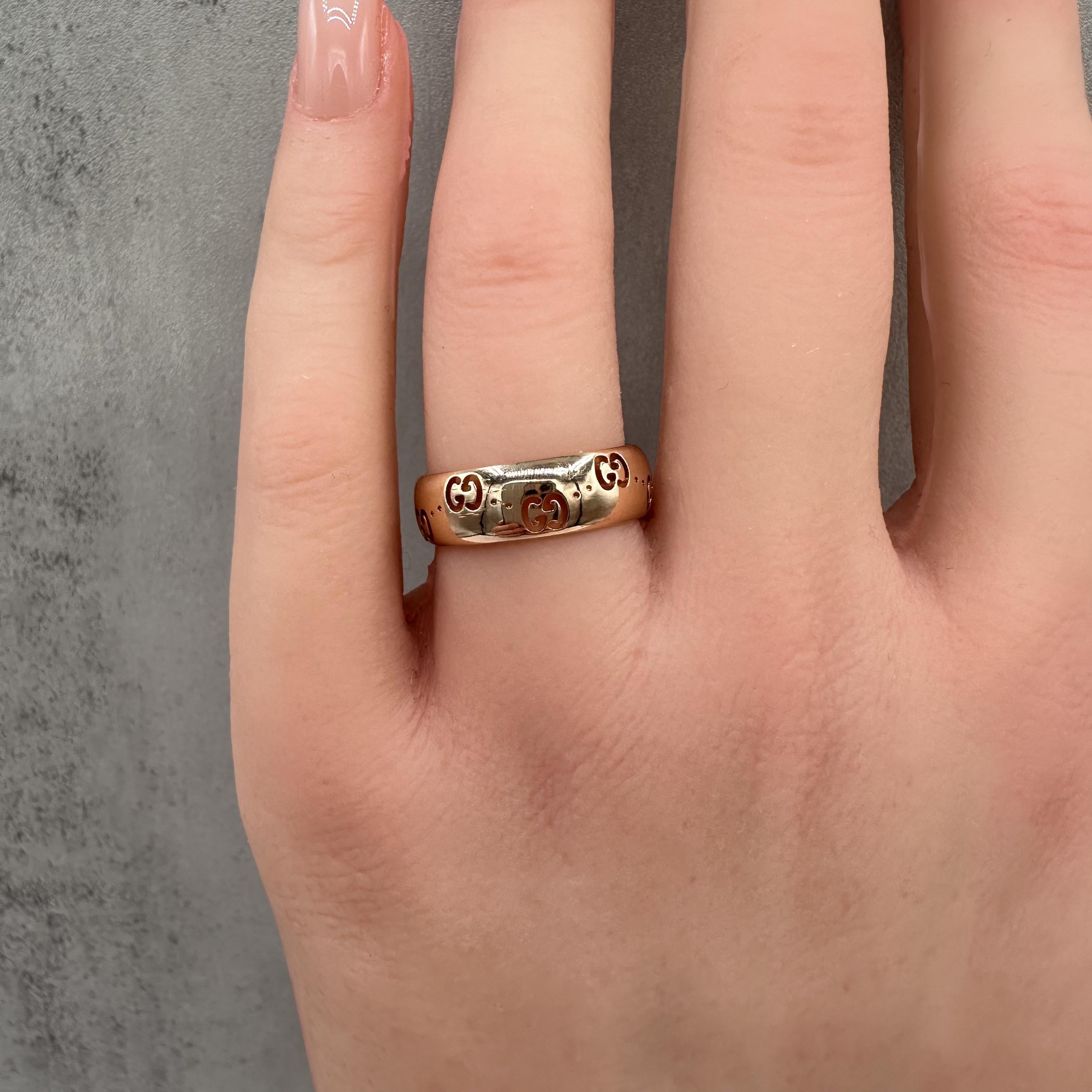 Gucci Icon 18K Rose Gold GG Wide Ring 6mm Size 7