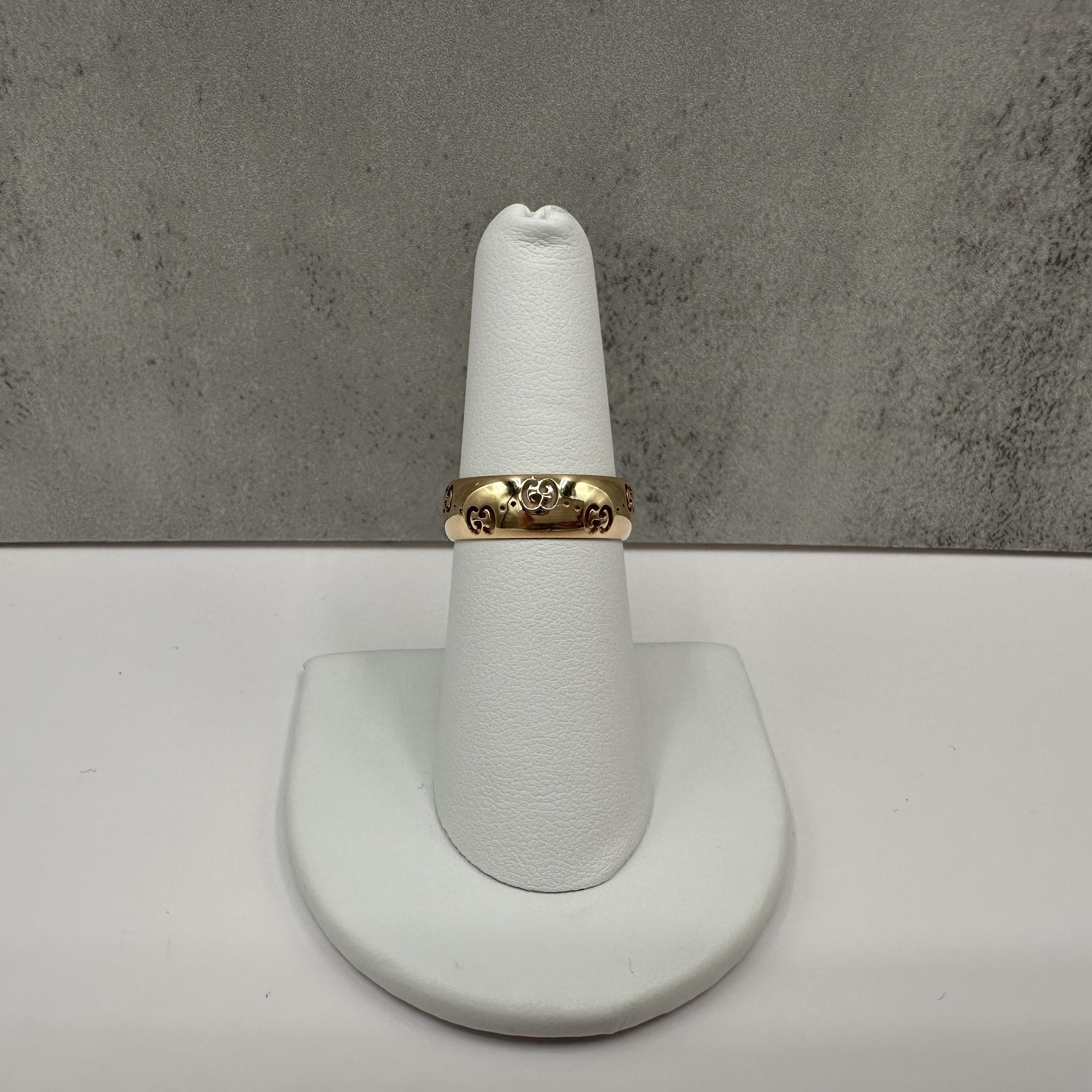 Gucci Icon 18K Yellow Gold GG Wide Ring 6mm Size 6.75
