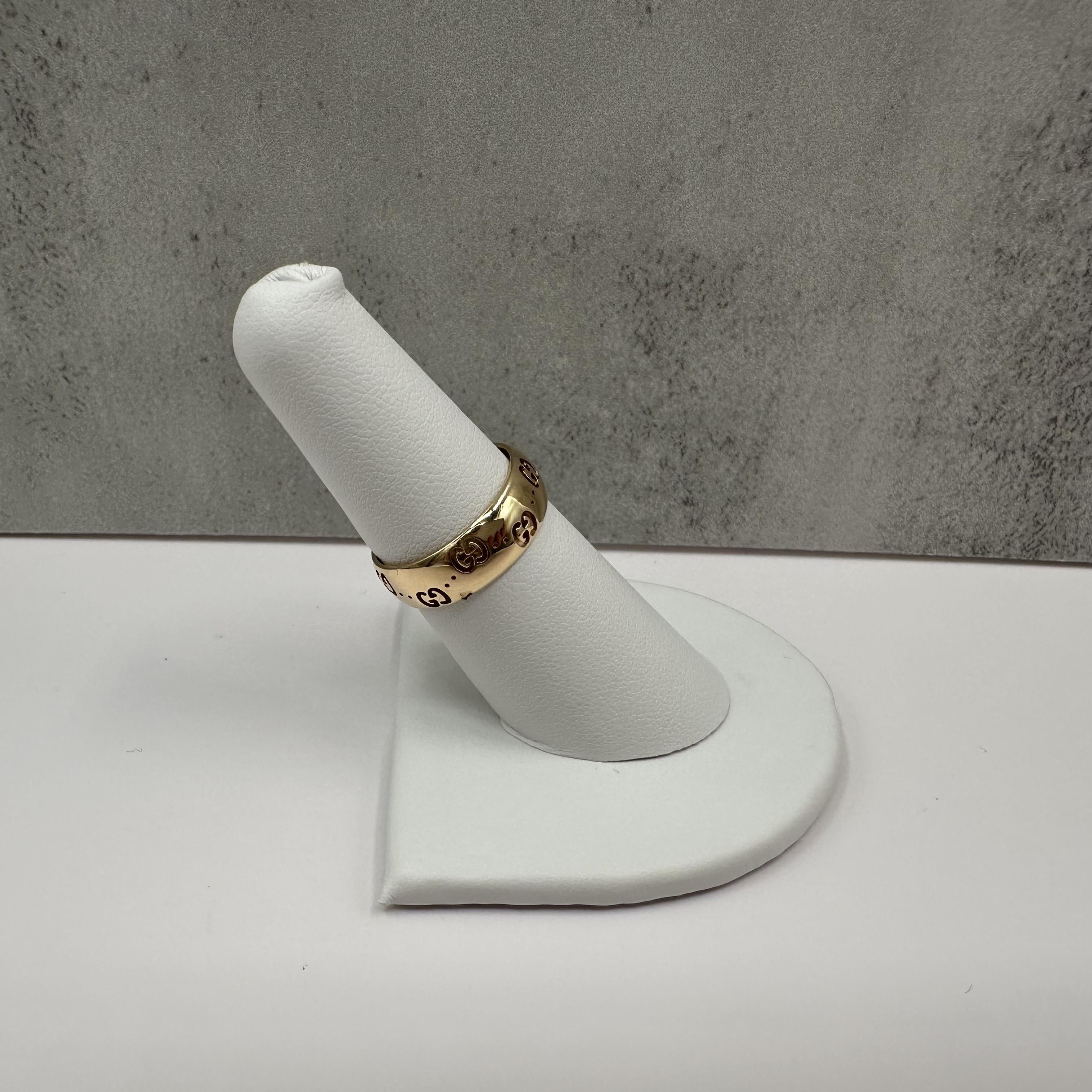 Gucci Icon 18K Yellow Gold GG Wide Ring 6mm Size 6.75