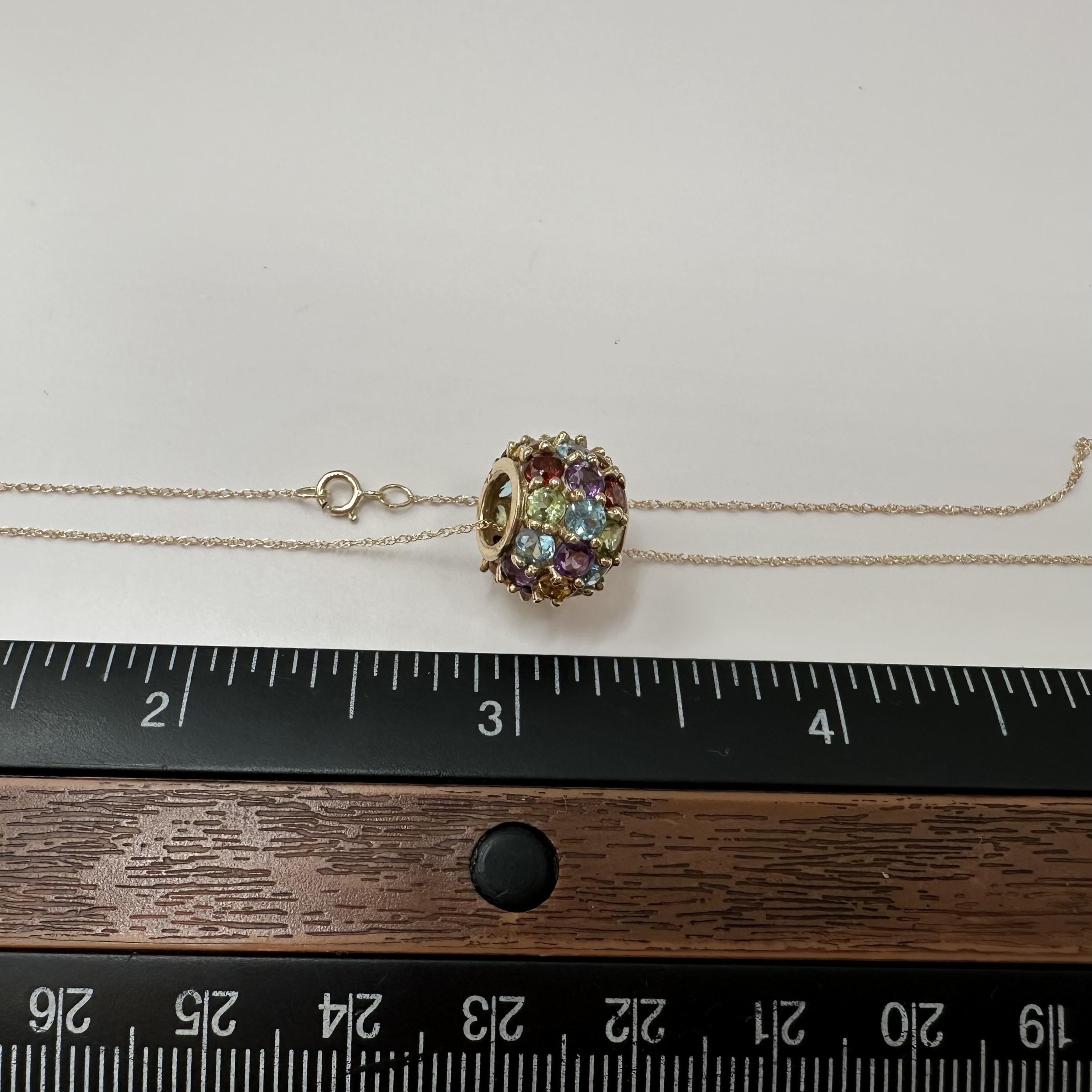 10K Yellow Gold Multi Gemstone Slider Pendant Necklace 2ct 18in