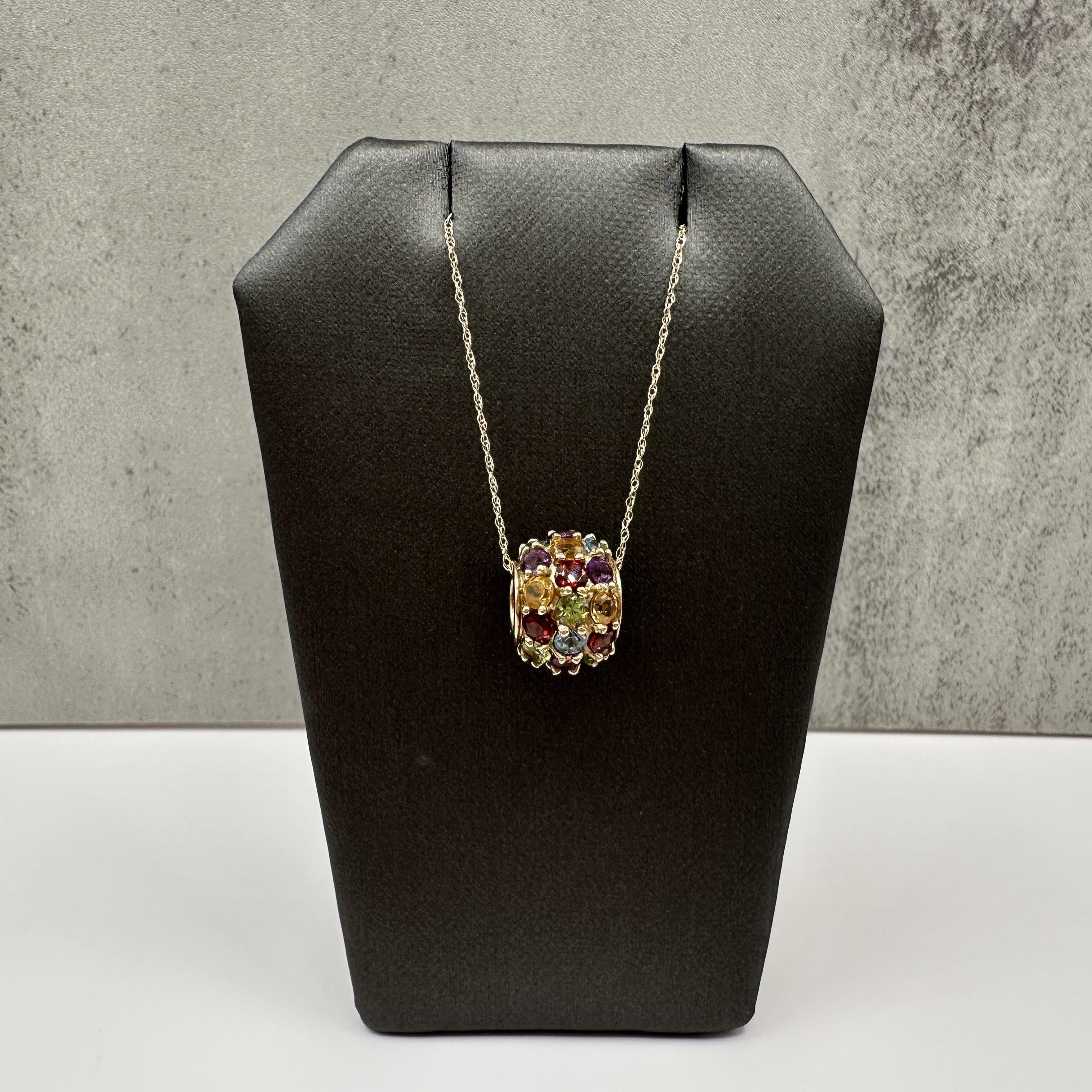 10K Yellow Gold Multi Gemstone Slider Pendant Necklace 2ct 18in