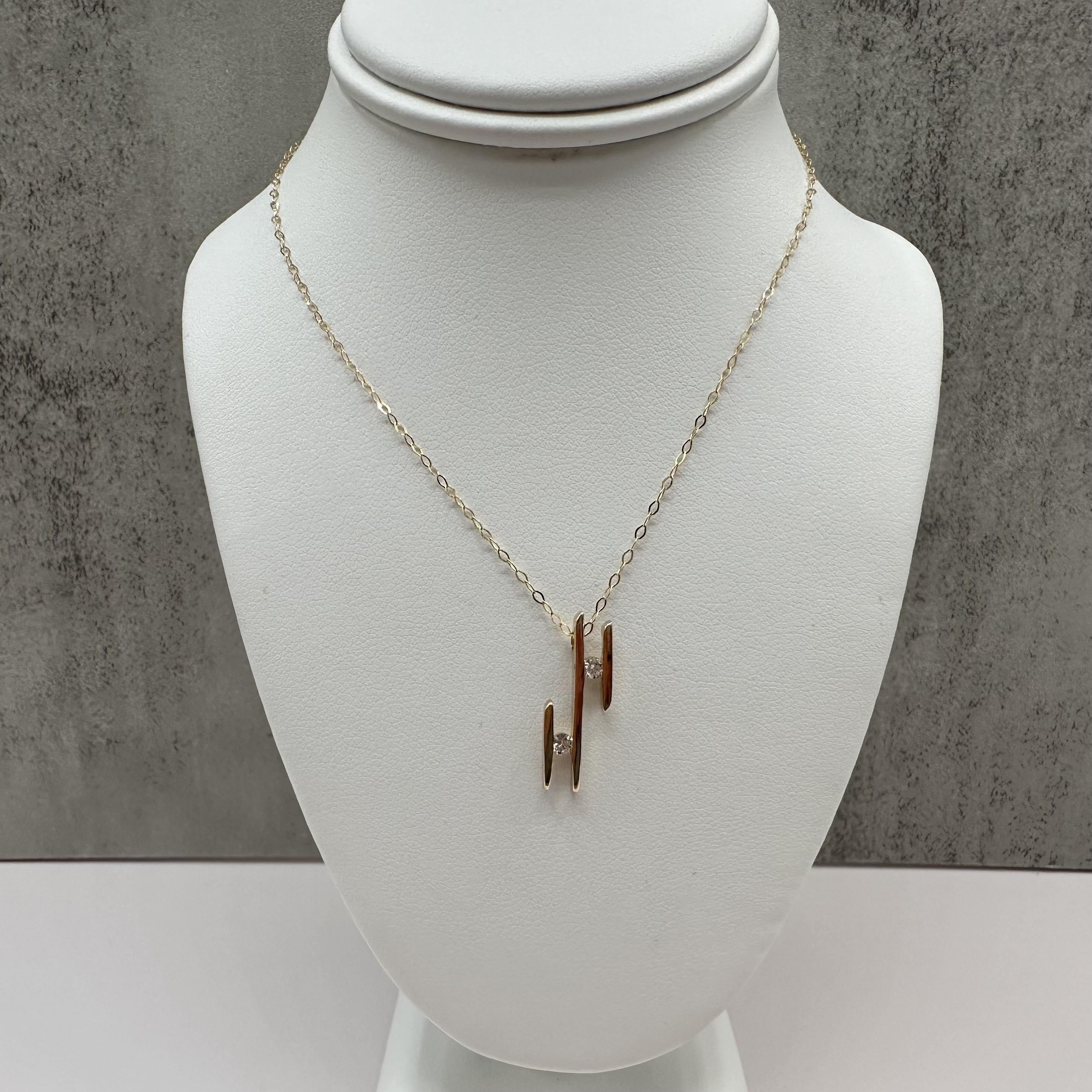 14K Yellow Gold Diamond Ladder Necklace 0.14ct 18 Inch