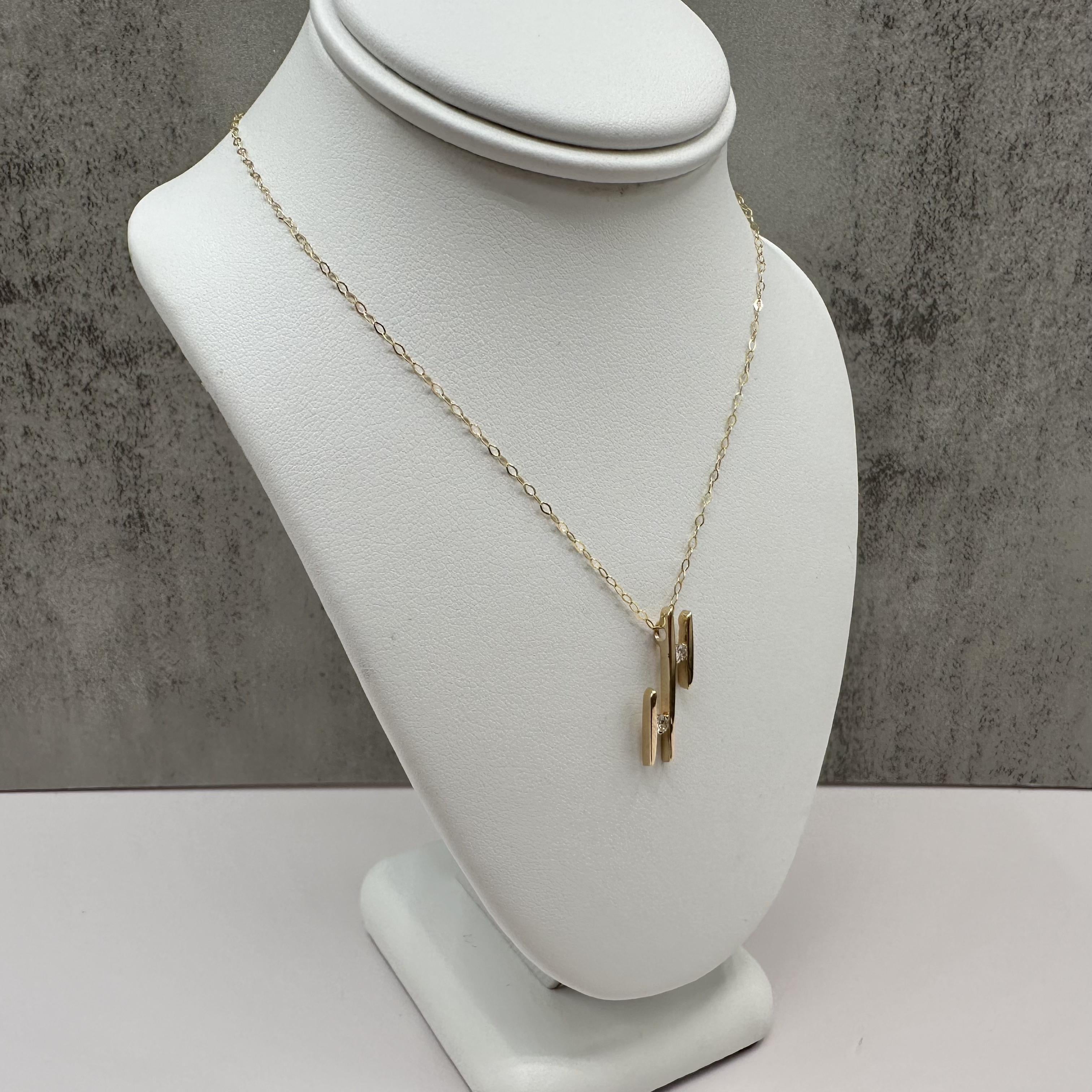 14K Yellow Gold Diamond Ladder Necklace 0.14ct 18 Inch
