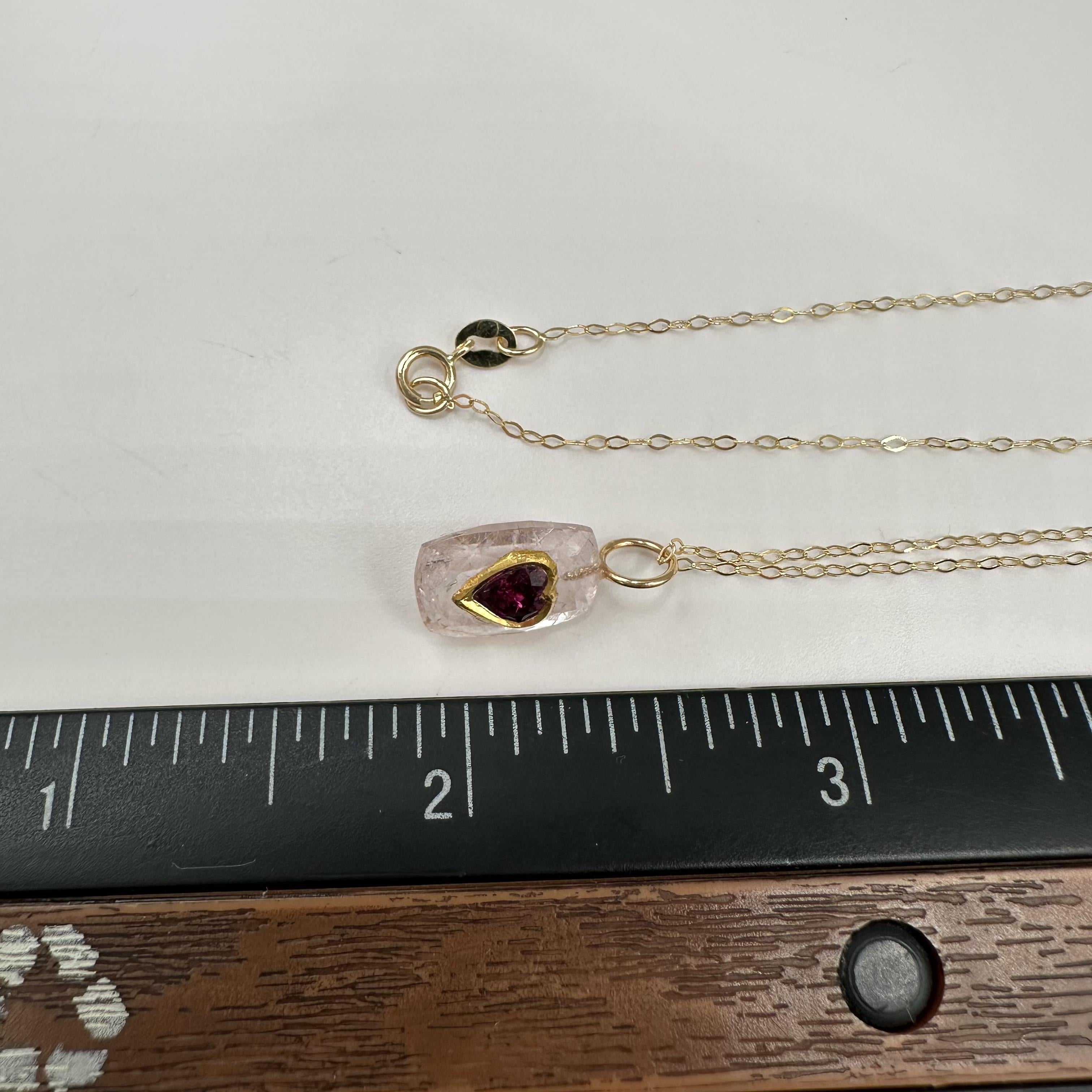 Morganite Garnet Inlay Necklace 24K 18K 14K Gold 18 Inch