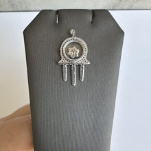 Load image into Gallery viewer, Estate 14kt White Gold Moving Hamsa Pendant - 3.63 Grams, Glass/CZ Stones
